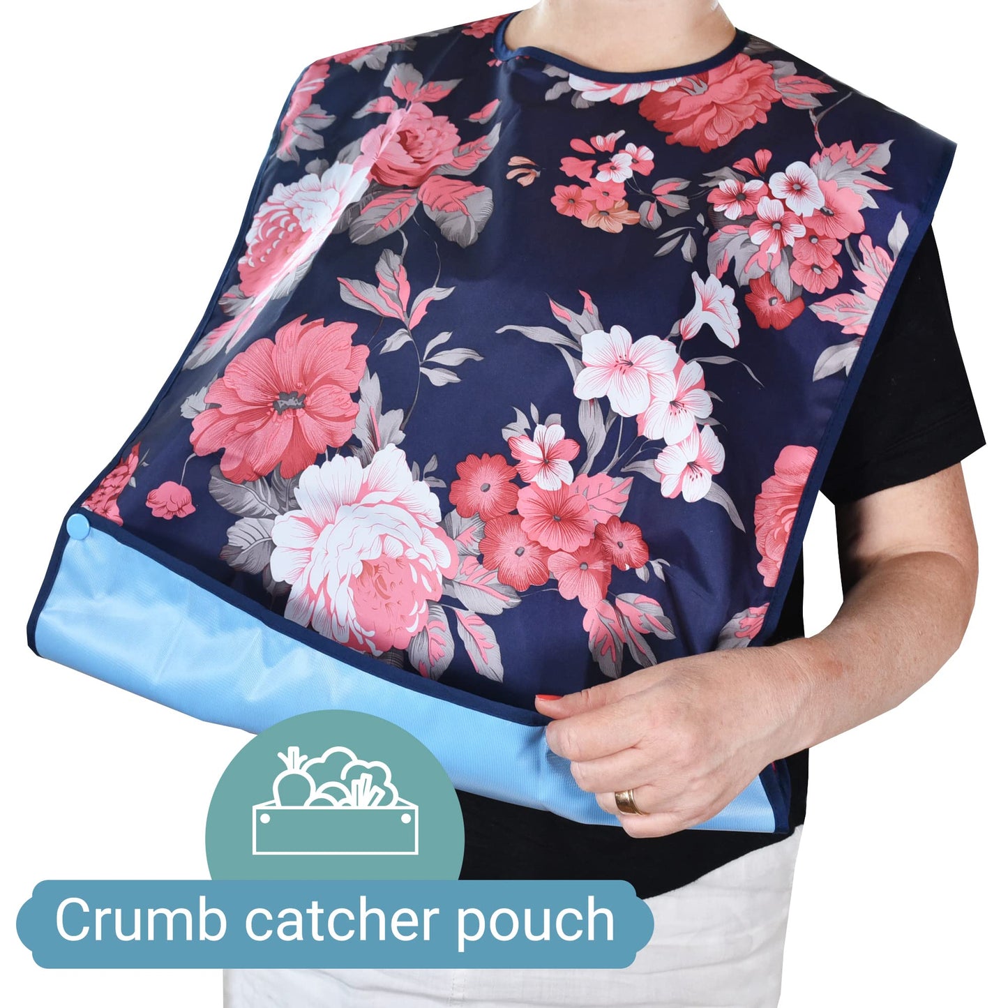 6 Pack Adult Bibs with Crumb Catcher - Waterproof and Reusable Clothing Protectors for Elderly Women