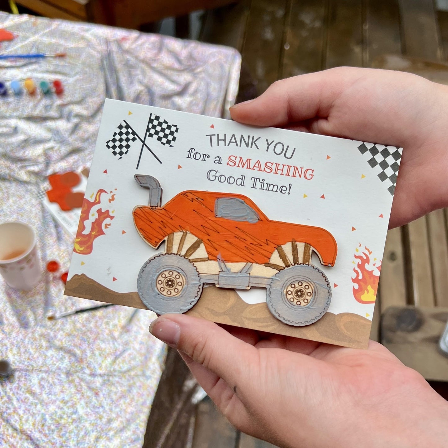 12-Pack Pre-Packaged Monster Truck Party Favors for Kids, Wooden Truck Cutouts with Magnets & Painting Kits, Boys' 4th Birthday Decorations & Thank You Gifts for Guests