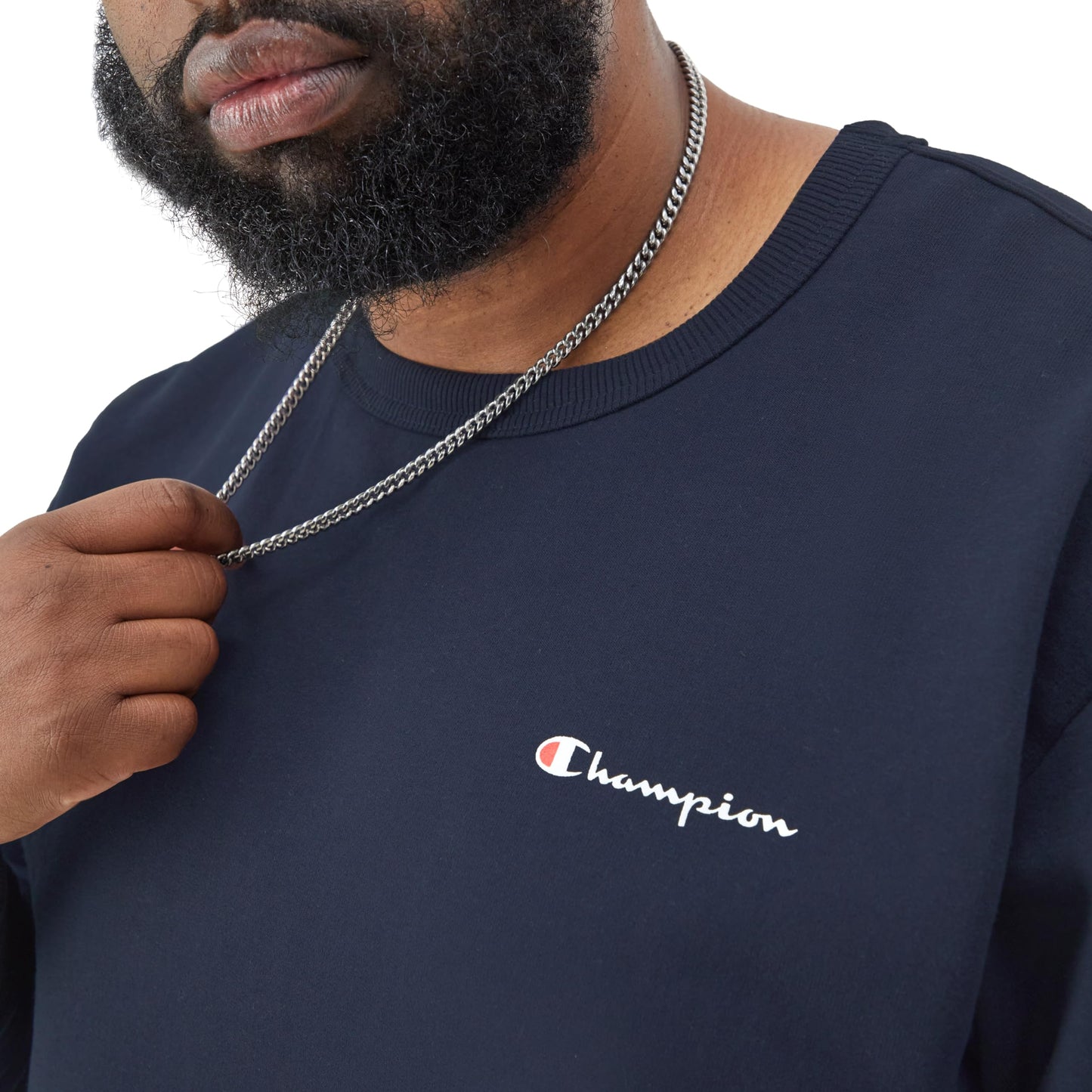 Champion Men's Sweatshirt, Powerblend, Fleece Midweight Crewneck Sweatshirt (Reg. Or Big & Tall), Navy Small - Small Script Logo, X-Large