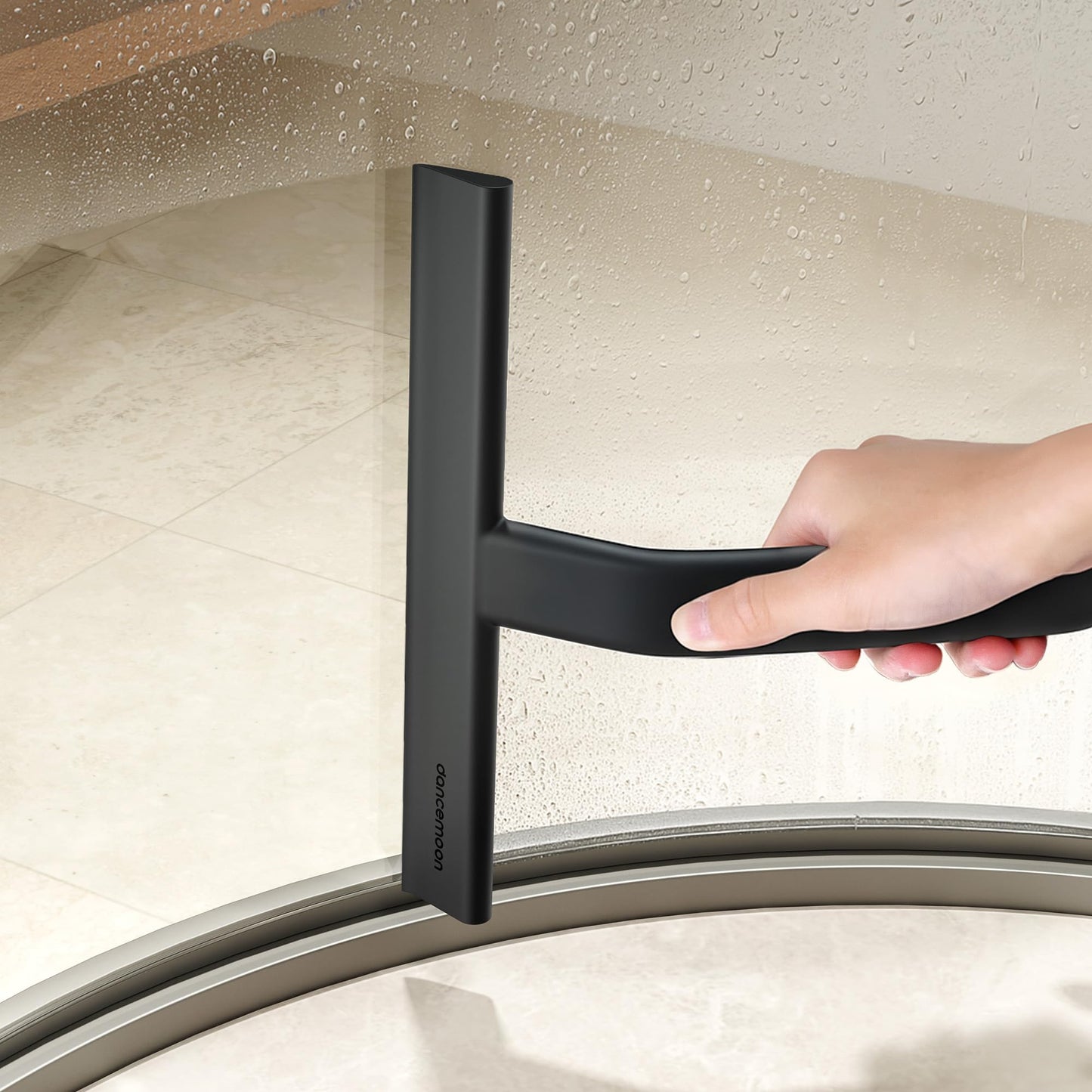dancemoon JustHang Shower Squeegee for Glass Doors, All-One-Piece Silicone with Built-in Hook Design for Easy Hanging, Household Window Mirror Squeegee for Bathroom, Glass, Tile Wall,Car 10-Inch Black