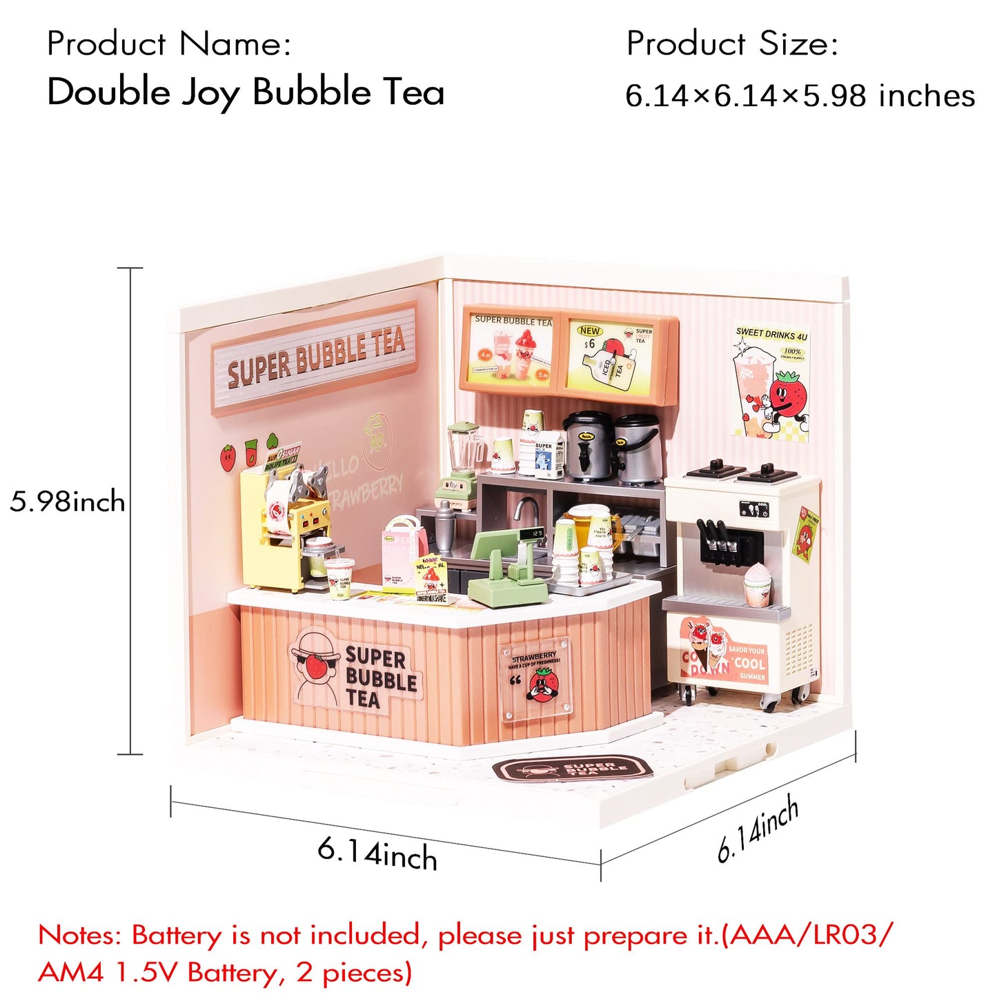 Rolife LED Building Blocks for Adults,1:24 Toy Building Sets,Model Building Kits for Kids Ages 8-12-15,DIY Miniature Dollhouse Kits for Adults,Hobbies for Women Men (4.Double Joy Bubble Tea)