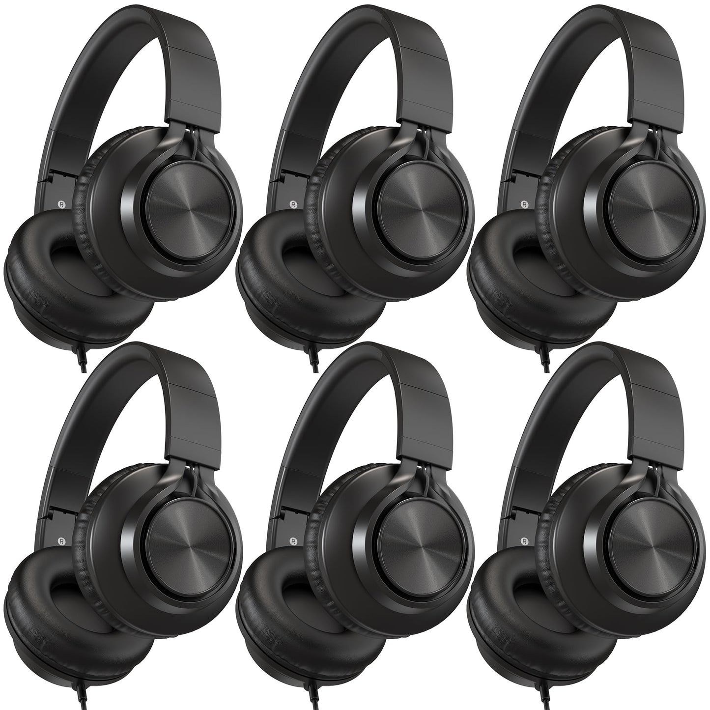 AILIHEN Headphones Wired 6 Pack Bulk with Microphone for School, Over-Ear Headsets for Kids Students, Teens, Adult, Classroom, Library, Chromebook, Laptop, Adjustable, Foldable, 3.5mm Jack (Black)