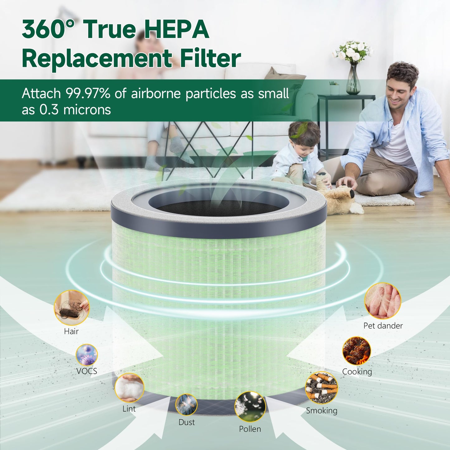 SAKEGDY TR-8080 Replacement Filter Compatible with Dreamegg TR-8080 Air Purifier, 4-in-1 Filtration with True HEPA Filter, 2 Pack
