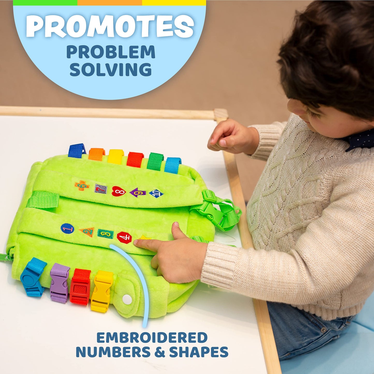 Buckle Toy - Buddy Activity Backpack - Educational Pre-K Learning Activity Toy - Zippered Pouch for Storage - Great Gift for Toddlers and Kids