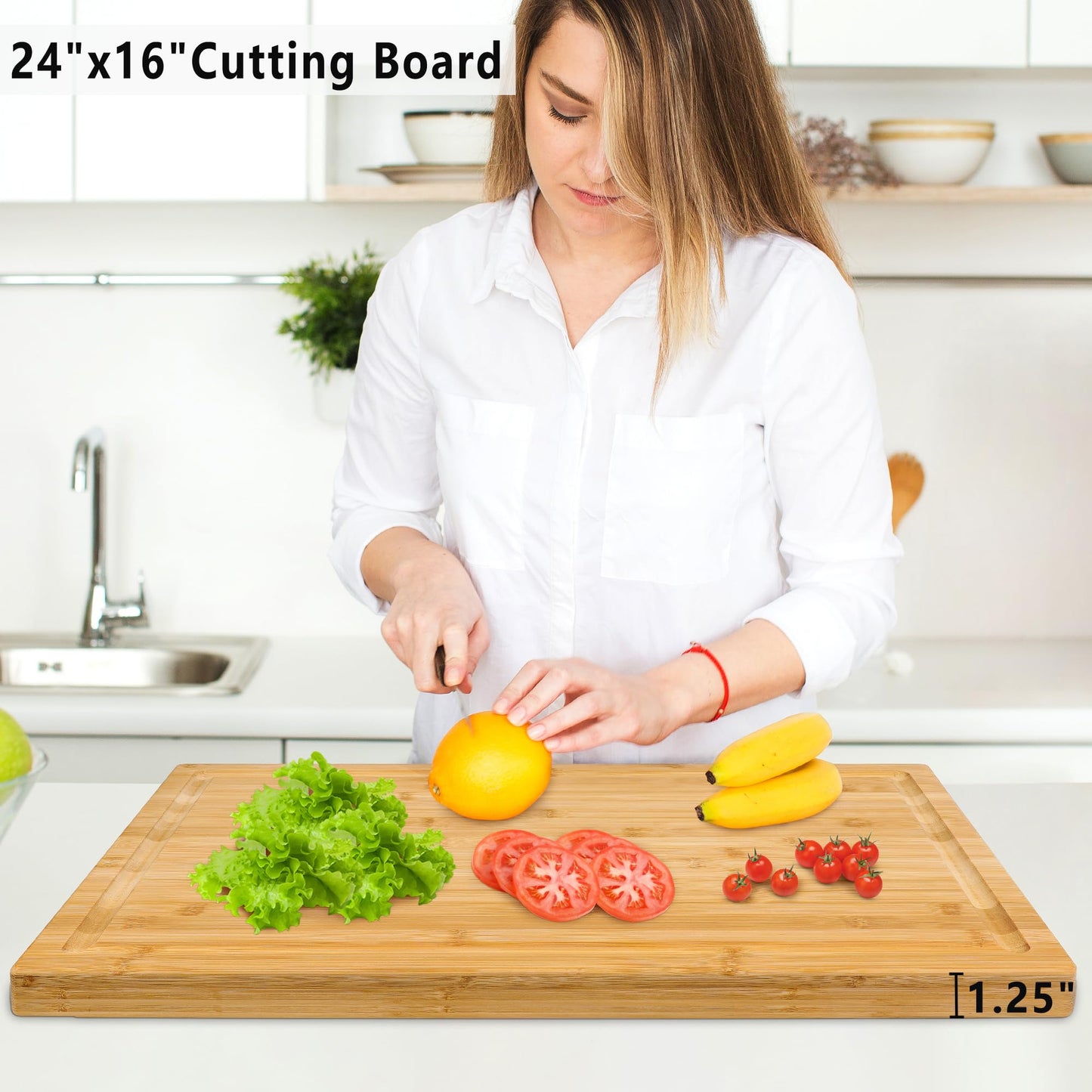 Utoplike Extra Large XXXL Bamboo Cutting Board 24'' x16''(60cm x 40cm), Largest Wooden Butcher Block for Turkey, Meat, Vegetables, BBQ, Chopping Board with Handle and Juice Groove