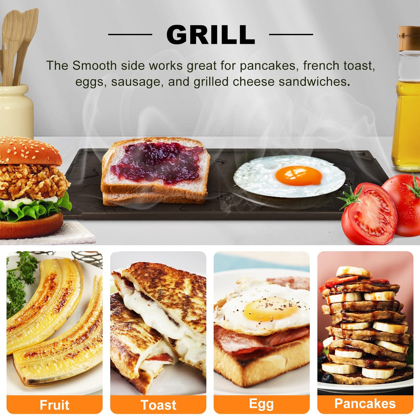 Utheer 16.45'' x 9.45'' Cast Iron Griddle, Nonstick Reversible Griddle for Gas Grill, Cast Iron Griddle Plate for Gas Stove Top, Oven, Outdoor Grill or Campfire, 1 Piece
