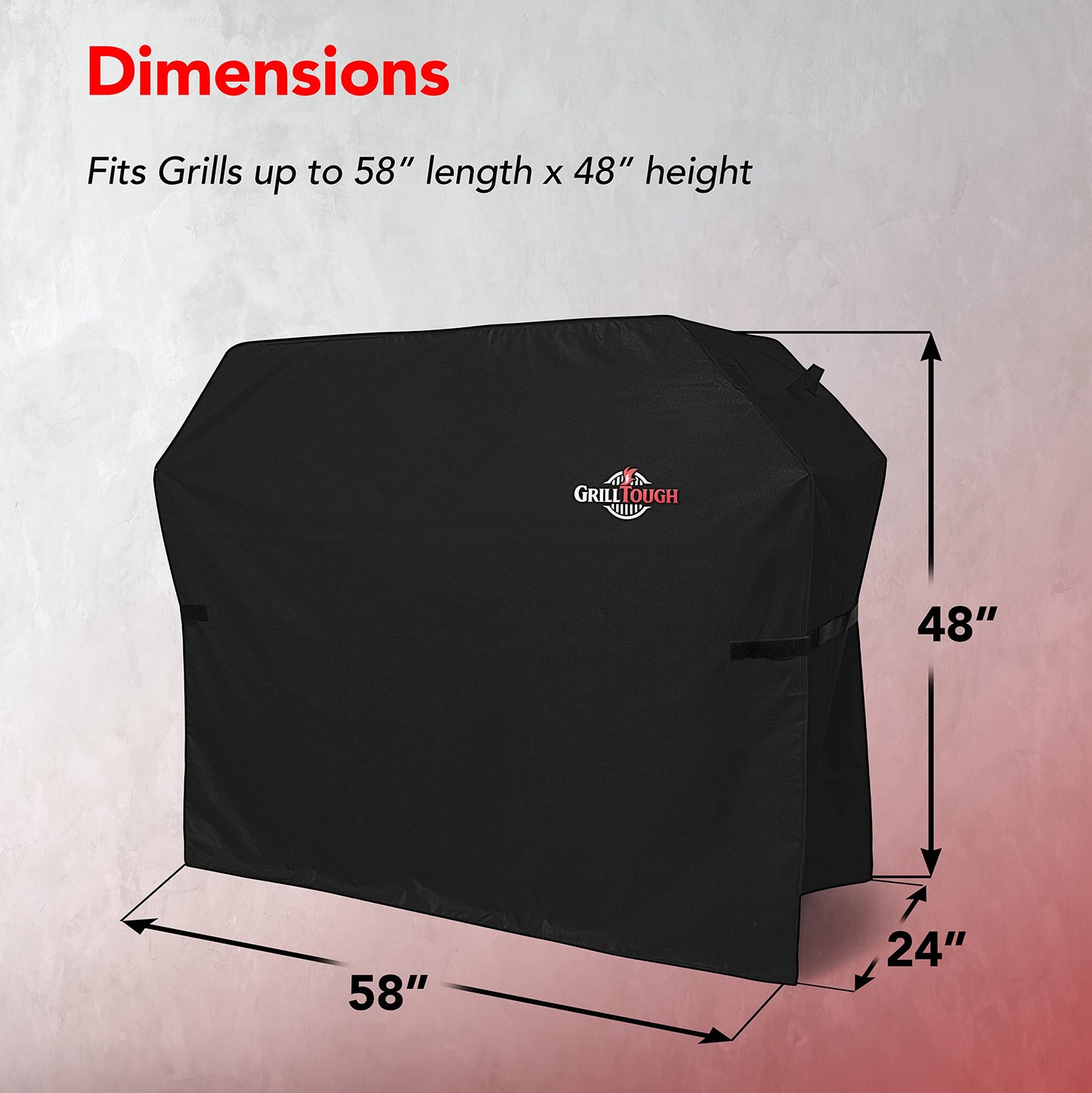 GrillTough Heavy Duty BBQ Grill Cover for Outdoor Grill, 58 Inch – Waterproof, Weather Resistant, UV & Fade Resistant with Fastening Straps – Gas Grill Cover for Weber, Genesis, Charbroil, etc. Black