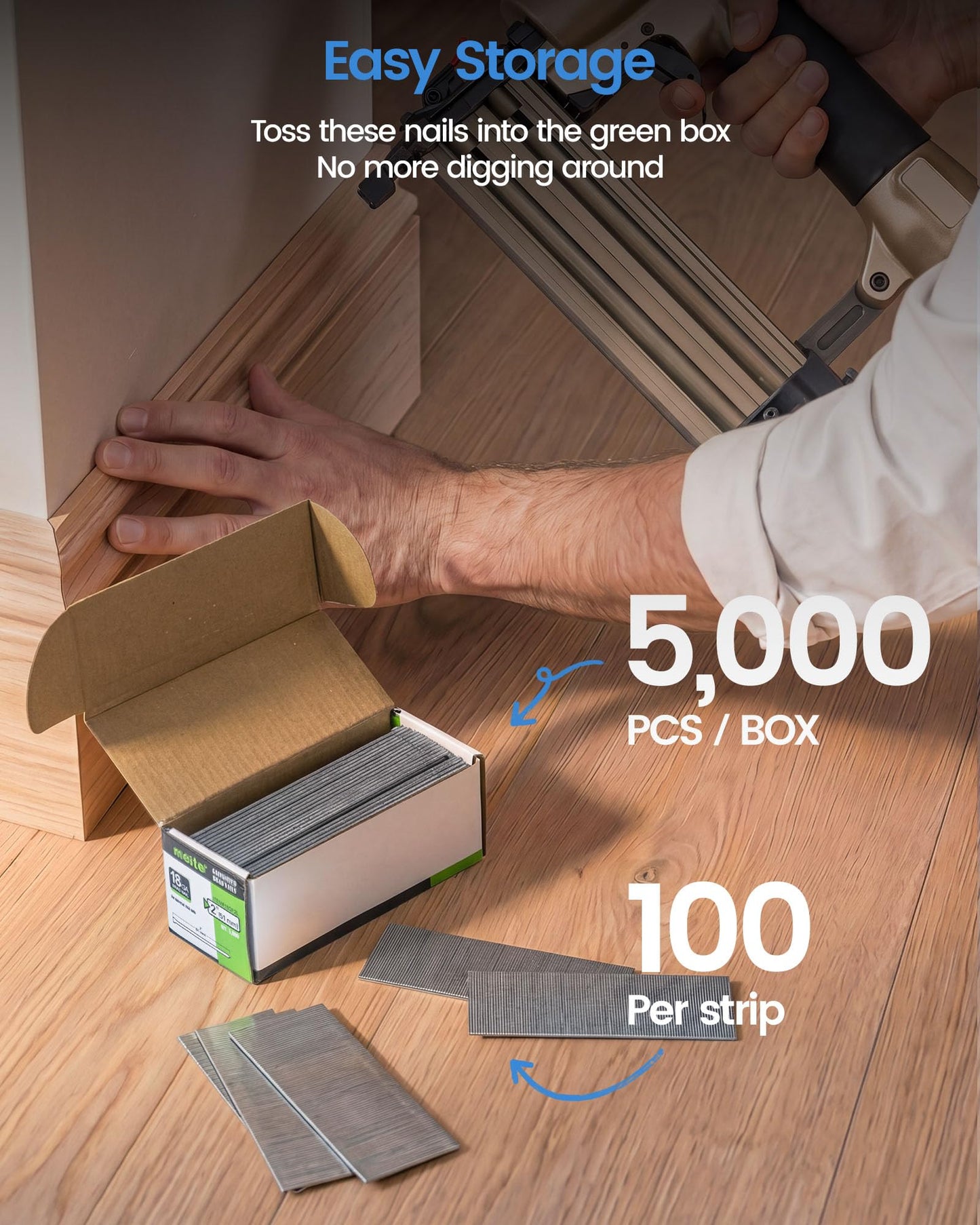 meite F50 18 Gauge 2-Inch Leg Length Galvanized Brad Nail Ideal for Upholstery, Trims, Molding, Woodworking 5000pcs/Box (1 Box)