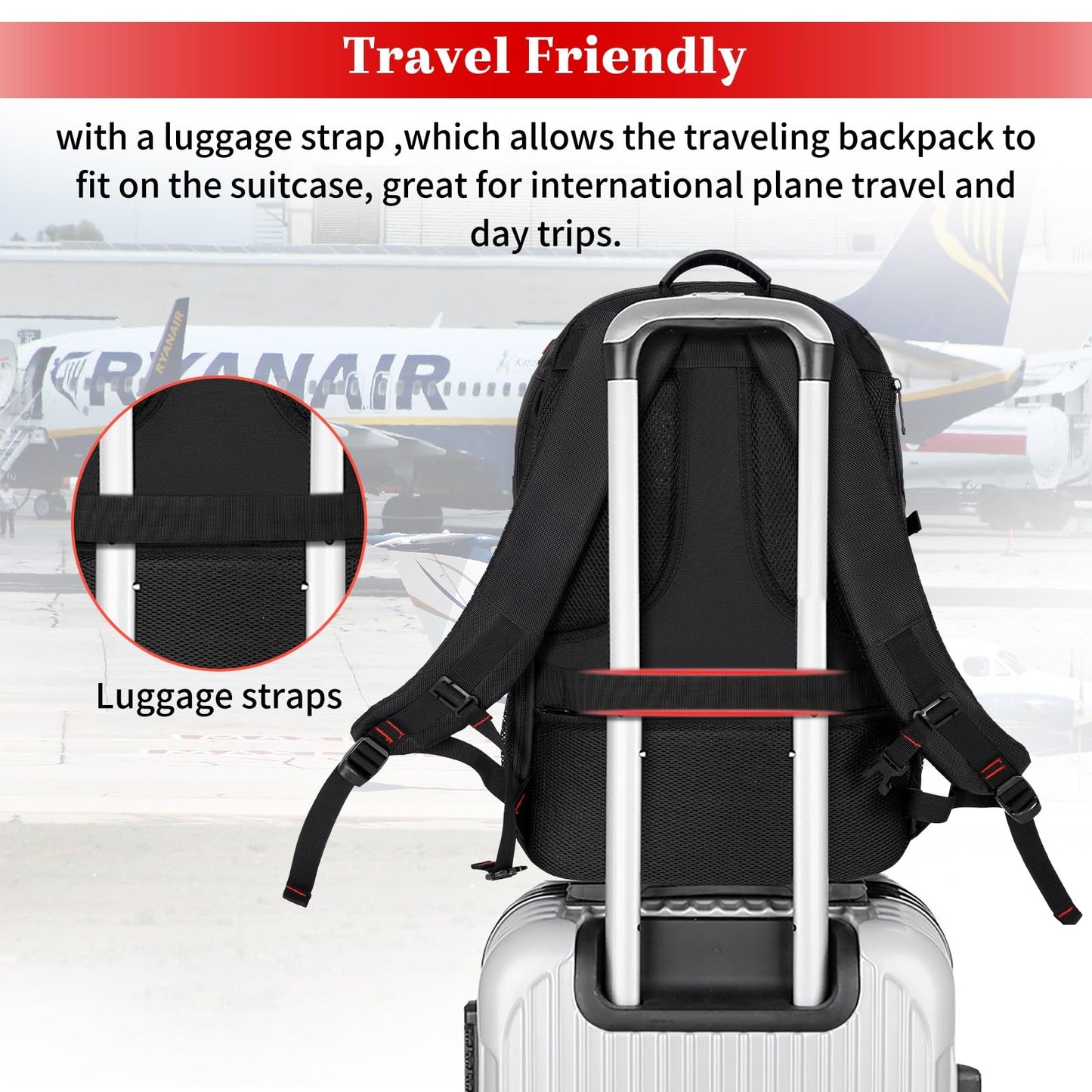 Travel Backpack for Men Women, Expandable 55L Business Laptops Backpacks Water Resistant Carry on Luggage Backpack Gym Sport Bag with Shoes Compartment for College Hiking Camping Fits 17 Inch Computer