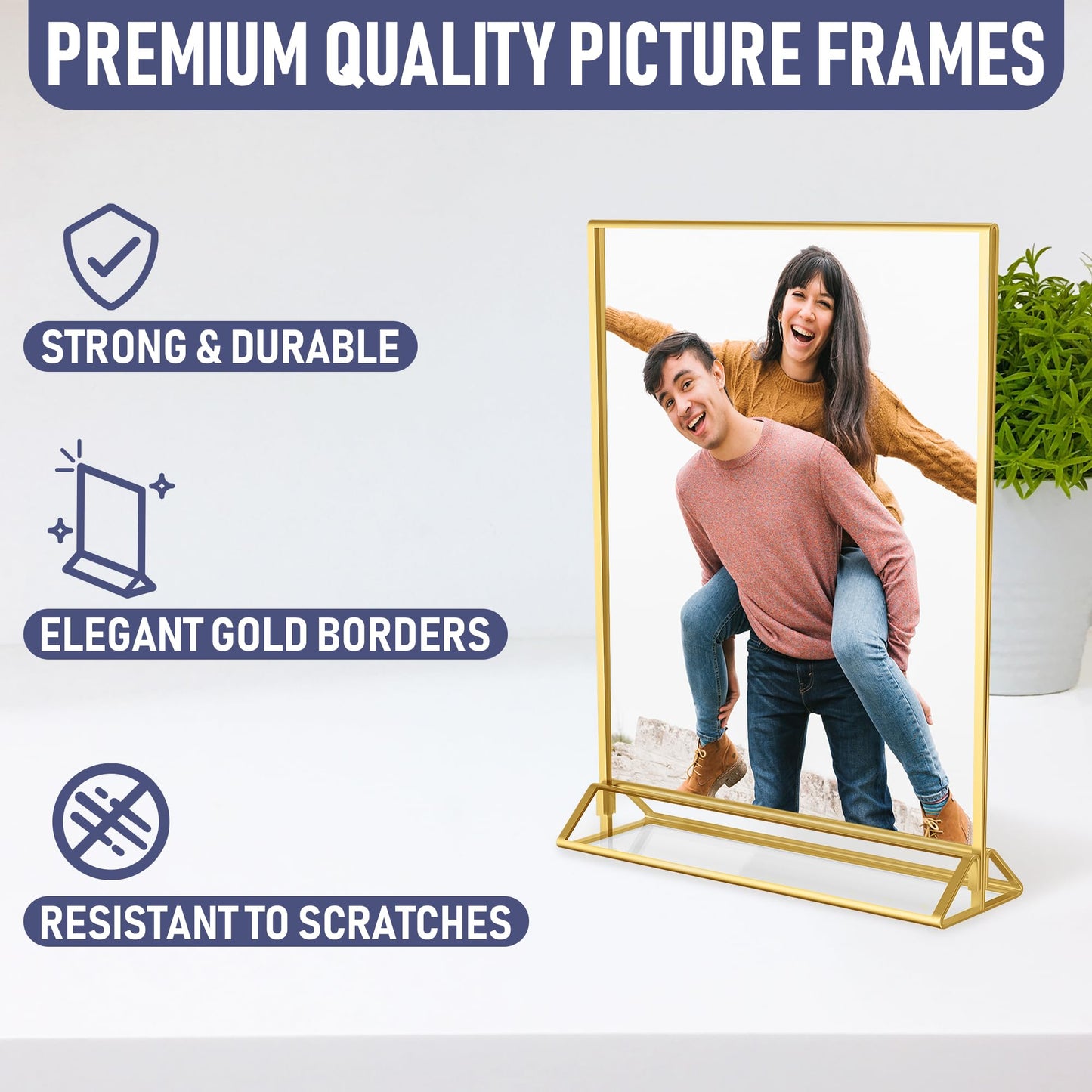 Gold Picture Frames Double Sided - 6 Pack - 8.5x11 Acrylic Gold Table Number Holders, Clear Easel Table Stands for Signs, Gold Frames for Wedding Table Numbers, Menu Holder, Photo Frame