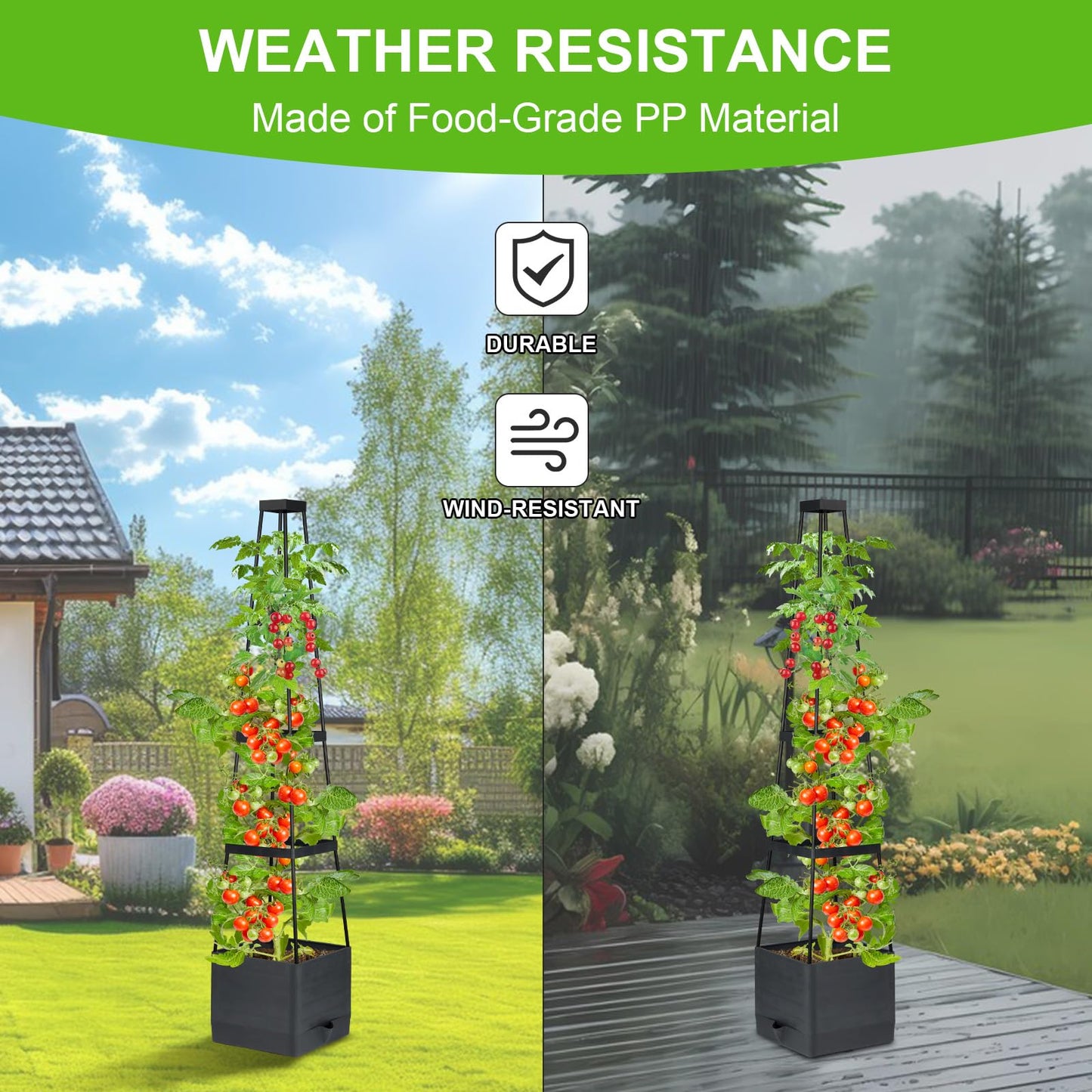 Tomato Planter Boxes with Trellis, Self Watering Square Tomato Planter with Tall Cage for Climbing Vegetable and Plants, Raised Garden Bed for Indoor Outdoor - 2Pack