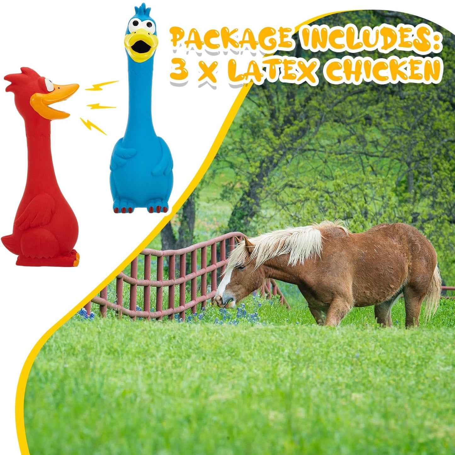 Hungdao 3 Pcs Horse Toys Latex Squeaky Chicken Toy Squeak Turkey for Play Fake Screaming Chicken Dog for Horses Reduce Separation Anxiety Noise Maker Squeaker Funny Prank