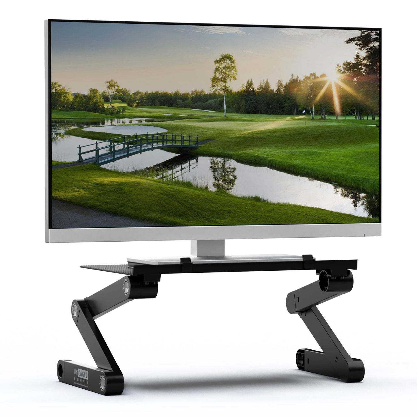 WorkEZ Monitor Stand ergonomic adjustable height angle single computer screen riser mount holder for desk pc gaming aluminum desktop organizer. No installation black