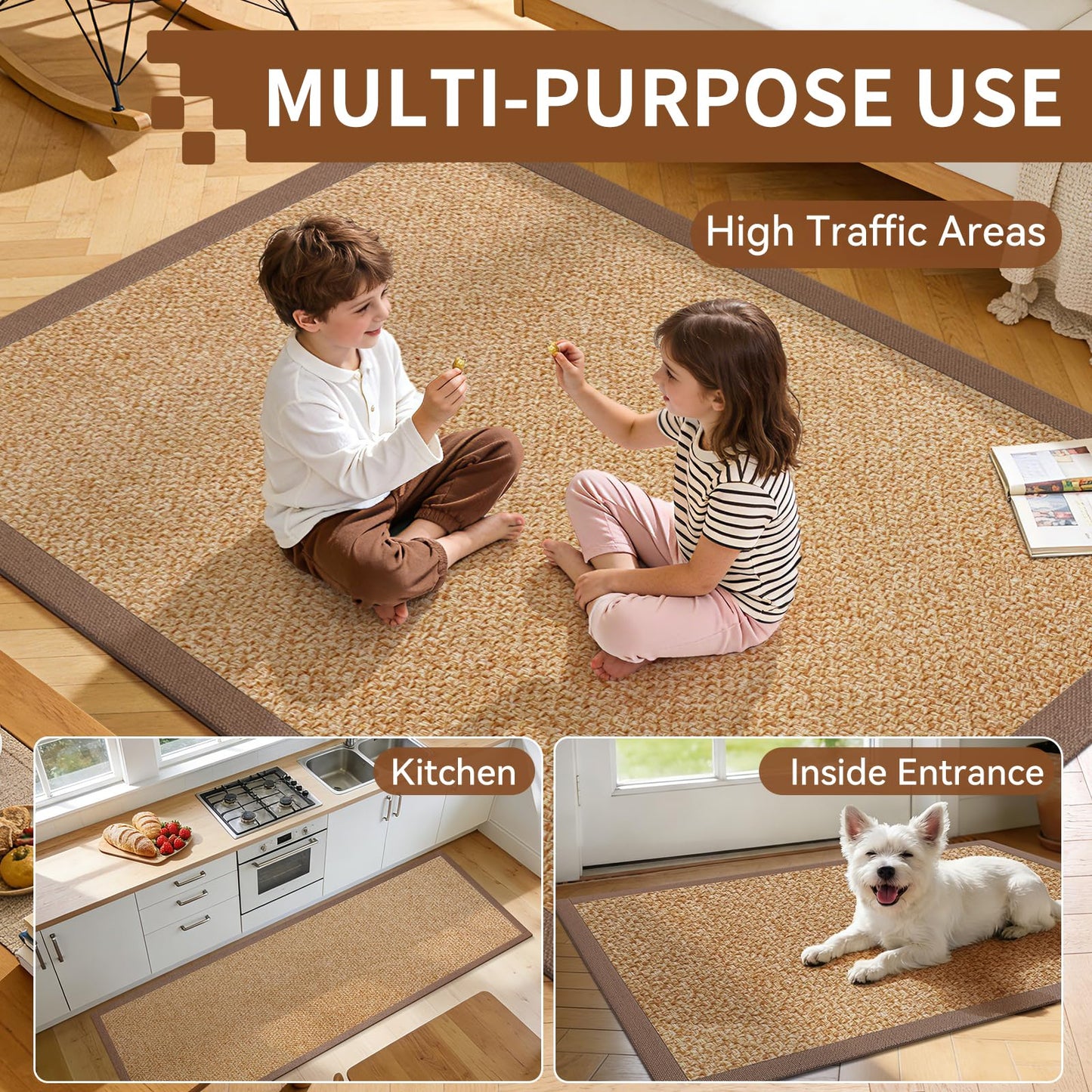 YDKGL Washable Hallway Runner Rug 2x5 Jute Like Kitchen Runner Mat Rugs Non Slip, Woven Soft Entryway Farmhouse Runner Boho Floor Carpet for Indoor Laundry Hall Backdoor Bedroom Living Room, Brown
