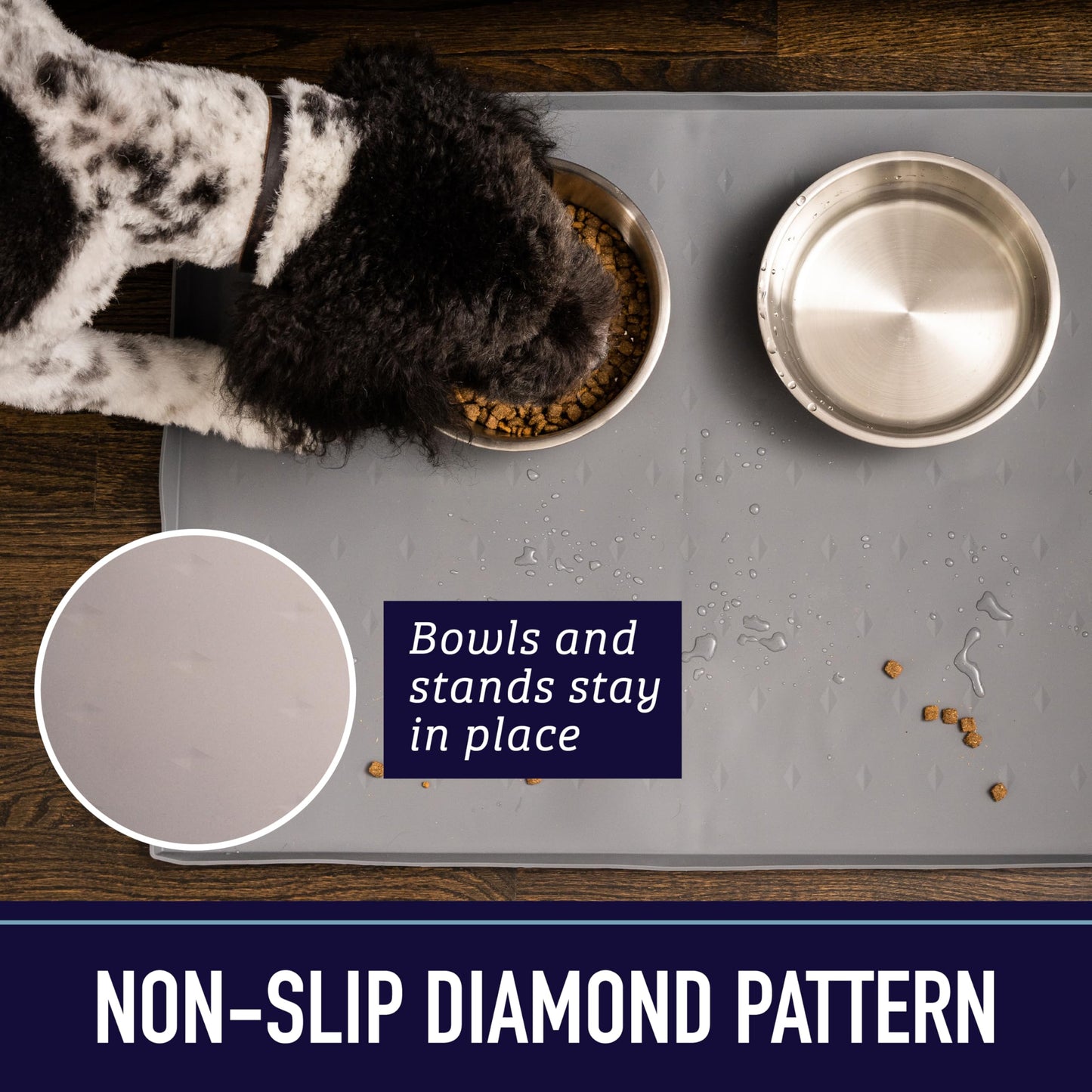 Leash Boss Dog Food Mat – Waterproof Silicone Pet Feeding Mat with Raised Edges for Dogs & Cats, Non-Slip Placemat for Food & Water Bowls, Spill-Proof Floor Protection, Easy to Clean