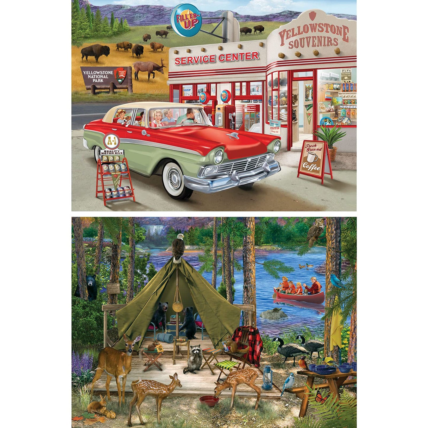 Bits and Pieces - Value Set of Four (4) 1000 Piece Jigsaw Puzzles for Adults - Puzzles Measure 20" x 27" - 1000 pc Porch Family Summer Boathouse Multi-Pack Jigsaws by Artist Bigelow Illustrations