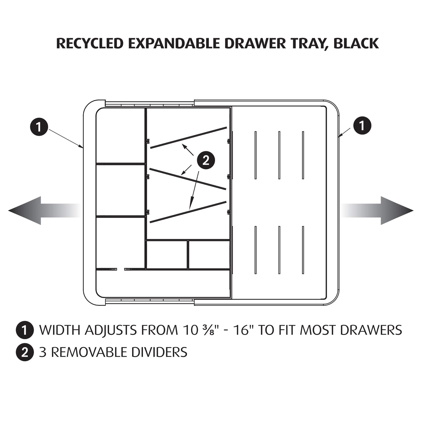 Officemate OIC Recycled Expandable Drawer Tray, 10 3/8-16 Inches, Black (26372)