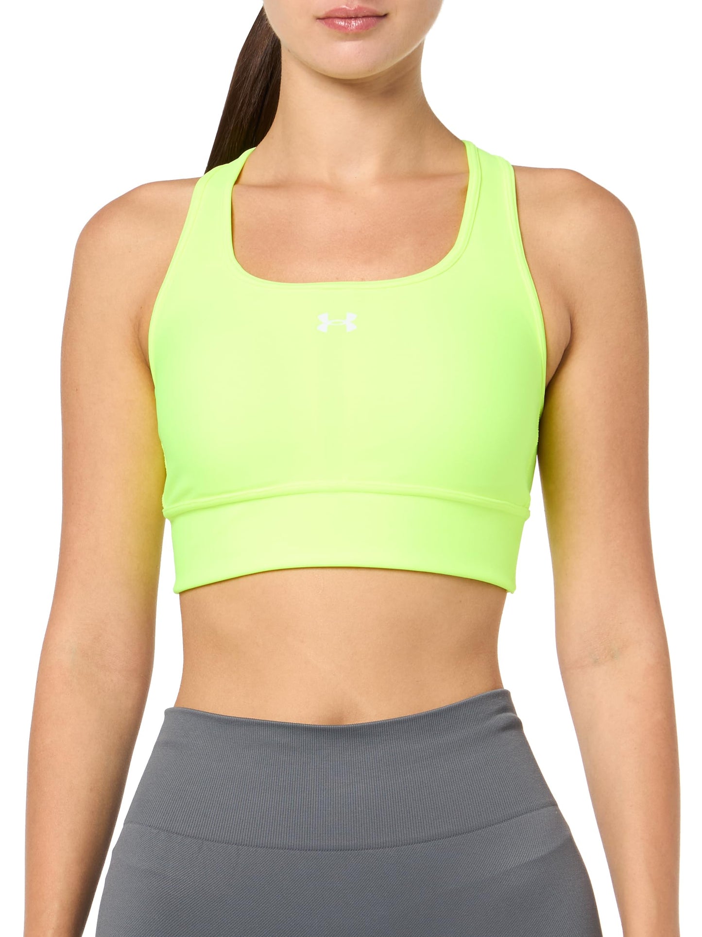 Under Armour Women's Crossback Longline Mid Impact Sports Bra, (731) High Vis Yellow / / White, Large