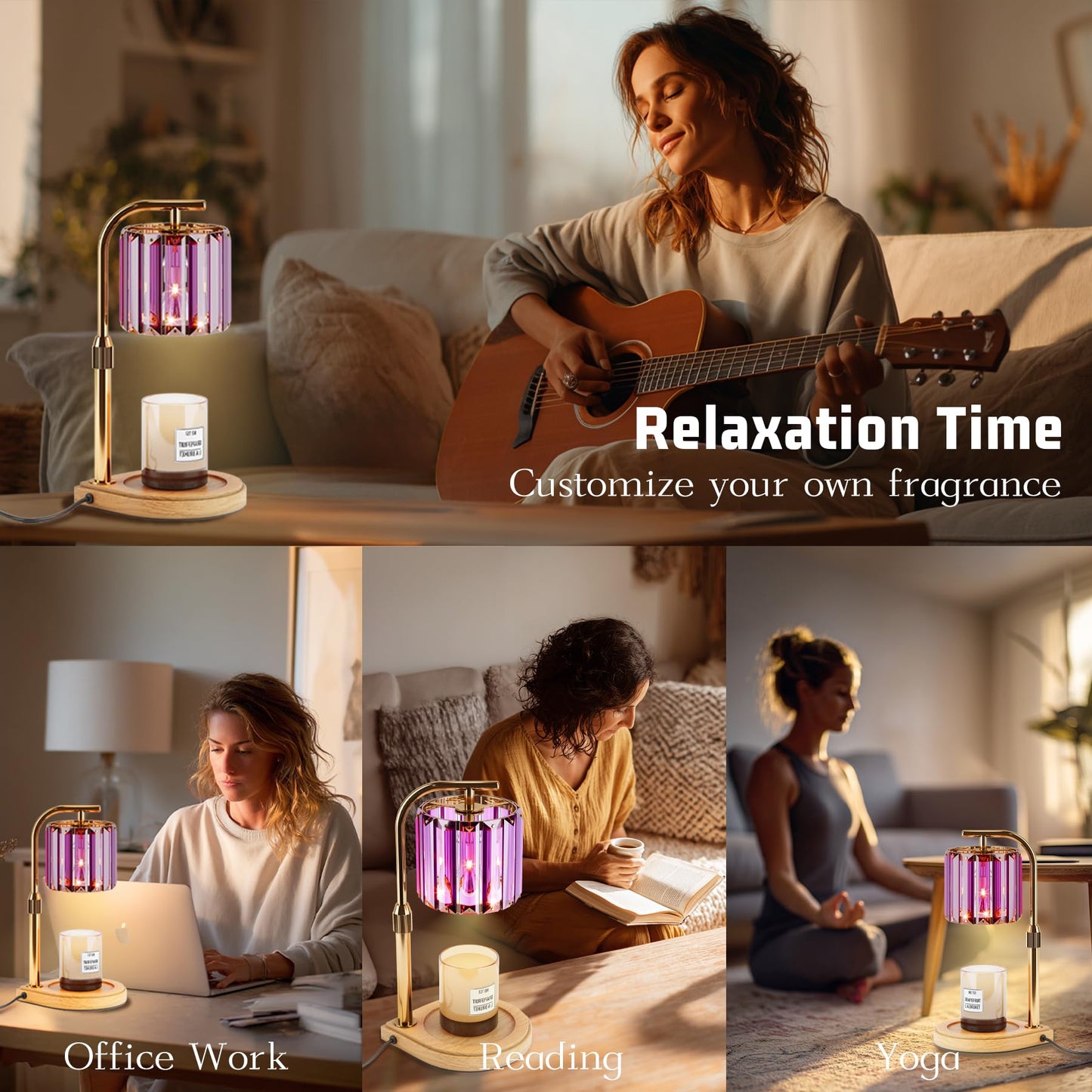 Candle Warmer Lamp with Timer and Dimmer Purple, Adjustable Height Glass Candle Lamp, Electric Candle Lamp Warmer for Home Decor,Gift for Women,2-Bulb Candle Warming Lamp for Jar Candles (Purple)