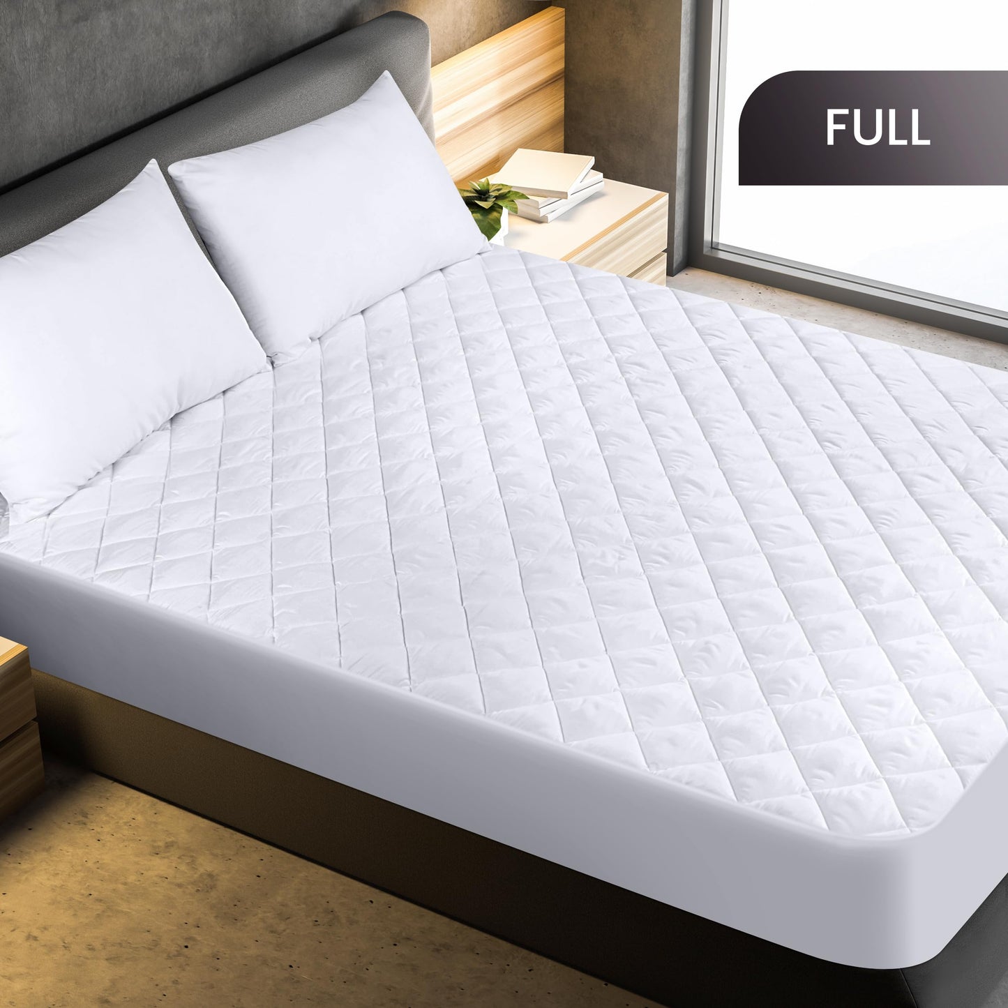 Utopia Bedding Quilted Fitted Mattress Pad – Full Size, Elastic Fitted Mattress Topper Protector and Cover Stretches up to 16 Inches Deep, Machine Washable (White)