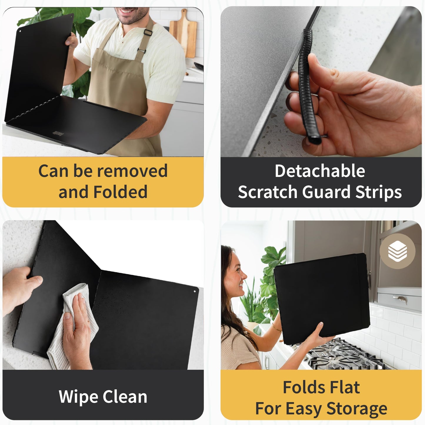Extra Large Foldable Stainless Steel Oil Splash Shield for Stove Top & Frying, Heavy-Duty Nonstick Stove Backsplash Protector [Set of 2 with 2 Panels Each - 15.7” x 15.7”] with Spoon Rest.