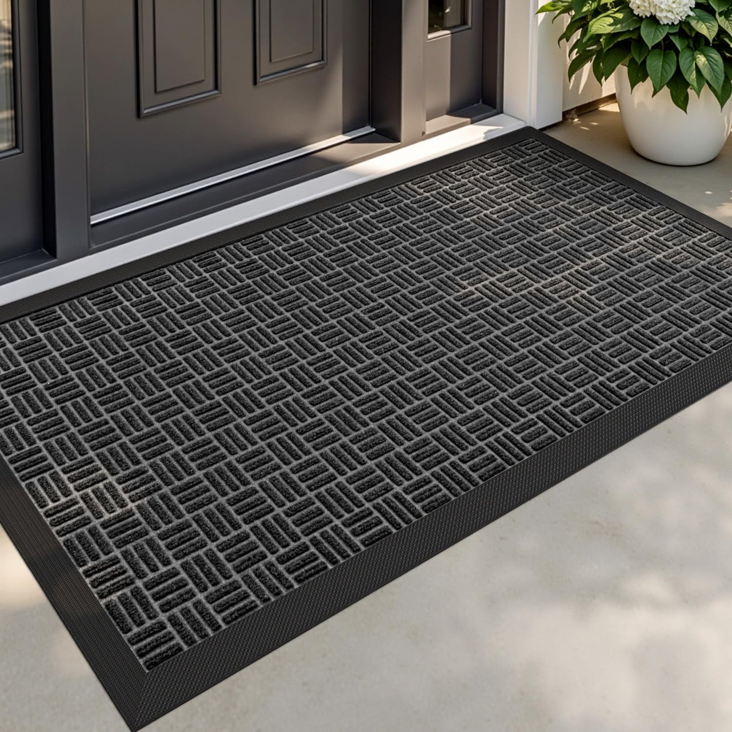 DEXI Rubber Waterproof Door Mat Indoor Large, 2x4 Outdoor Entry Rug Heavy Duty Non Slip, Dirt Trapper Low Profile Doormat Floor Carpet for Home Welcome, Commercial Use, Black