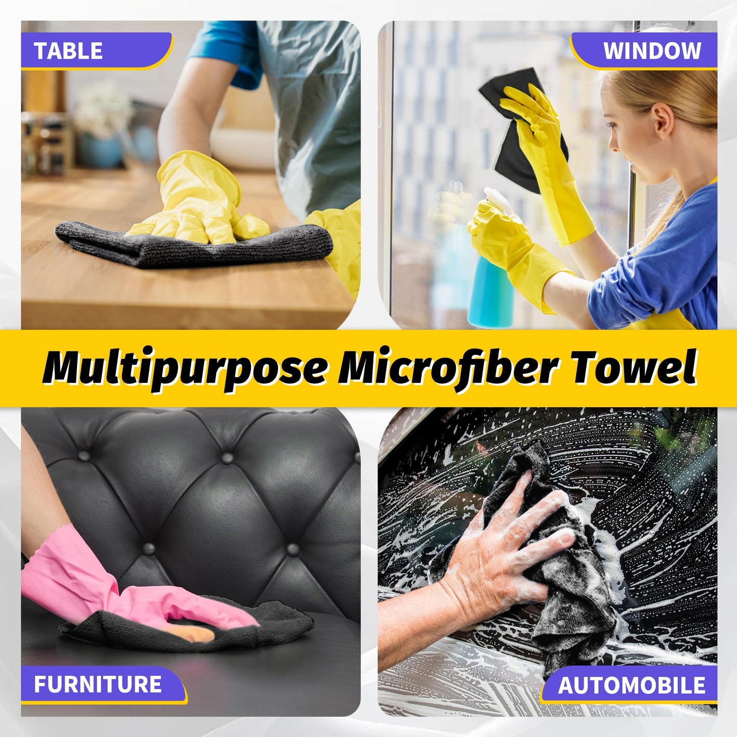 HOMERHYME Microfiber Cleaning Cloth, 150 Pack Black Cleaning Rags Microfiber Towel Bulk Absorbent Lint-Free Wash Cloths, All-Purpose Towels for Cars, Shop, Automotive, Garage, Home & Kitchen