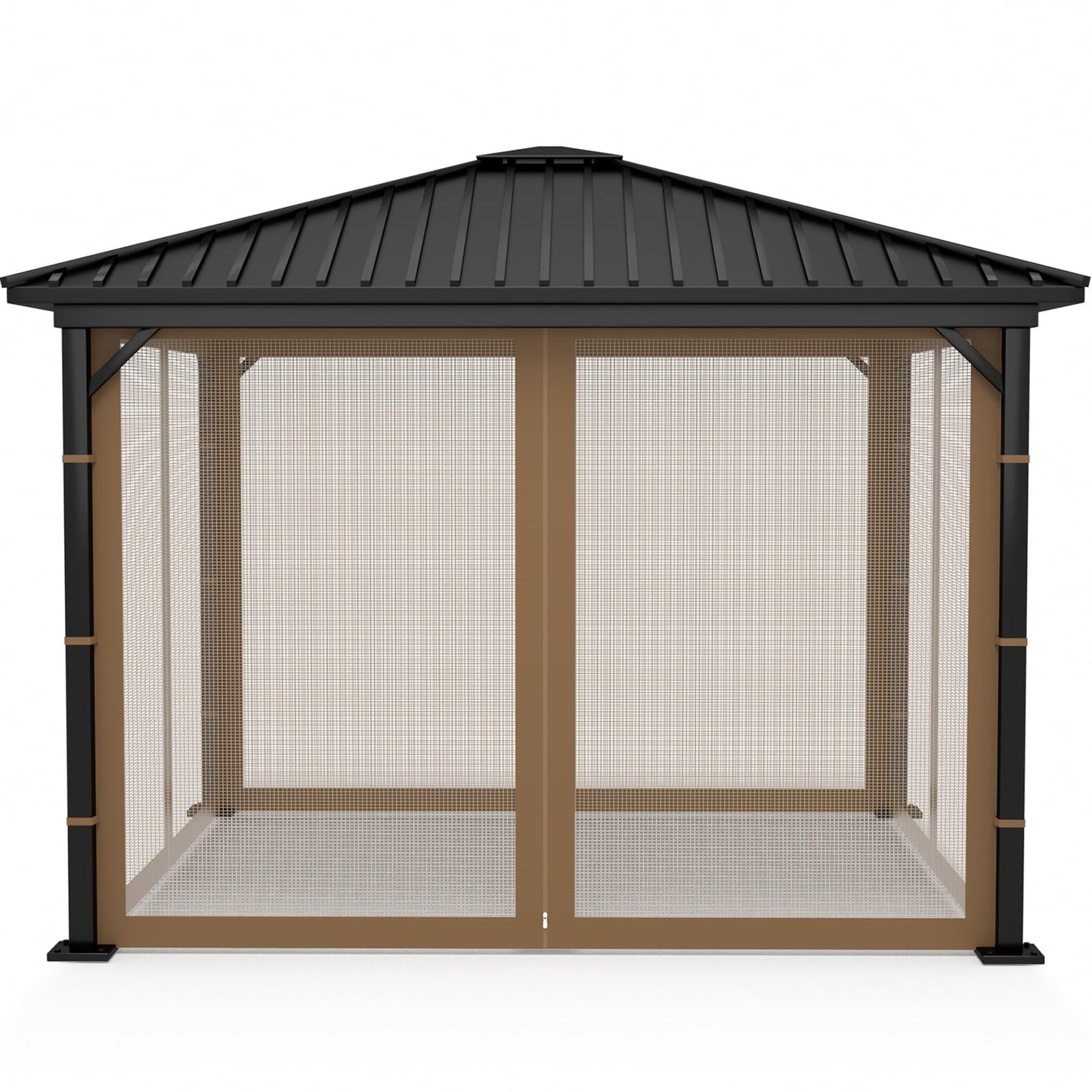 Mosquito Net Screen Walls for Outdoor Gazebo Canopy, 4-Panel with Zipper, Patio Tent Netting (Brown, 10 * 10 FT)