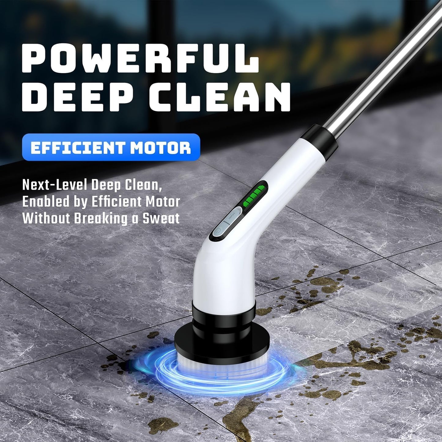 Electric Spin Scrubber for Bathroom: Shower Scrubber with Long Handle, Dual Speed Cordless Power Cleaning Scrub, 7 Brush Heads, IPX7 Waterproof Heavy Duty Cleaner Tools for Tub Tile Grout Wall(White)