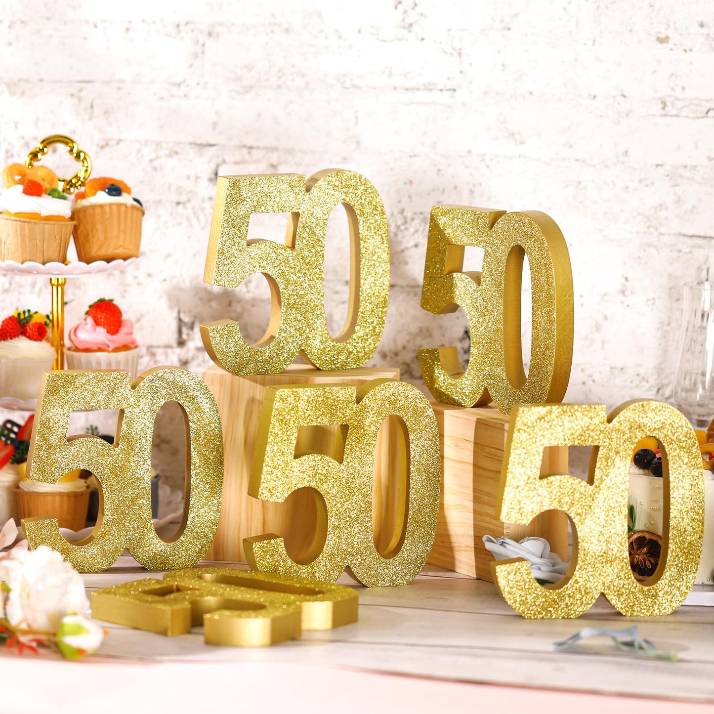Shellwei 6 Pcs 50th Birthday Decorations for Men and Women,50th Anniversary Decorations,Gold Glitter Number 50 Table Topper Centerpieces Decorations for Birthday Party