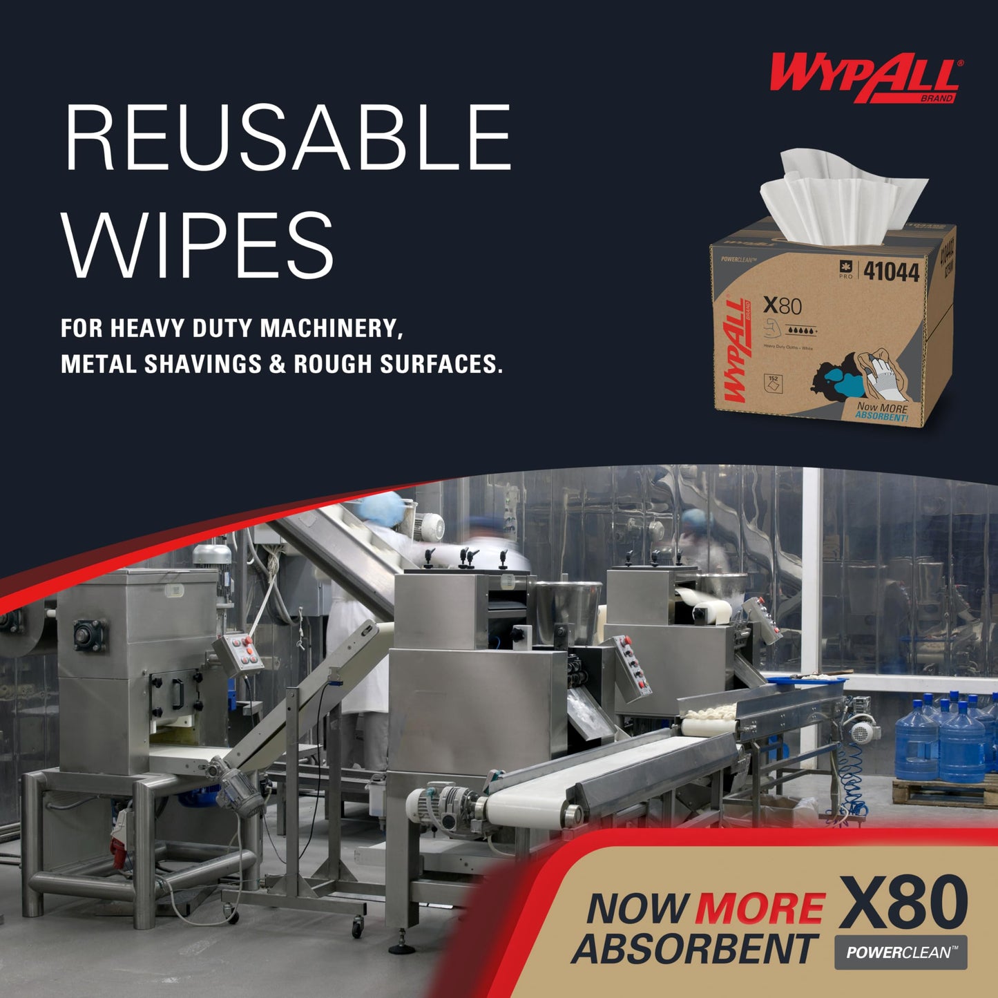 WypAll® PowerClean™ X80 Heavy Duty Cloths (41044), Brag Box, Extended Use Towels, White (160 Sheets/Pack, 1 Packs/Case, 160 Sheets/Case)