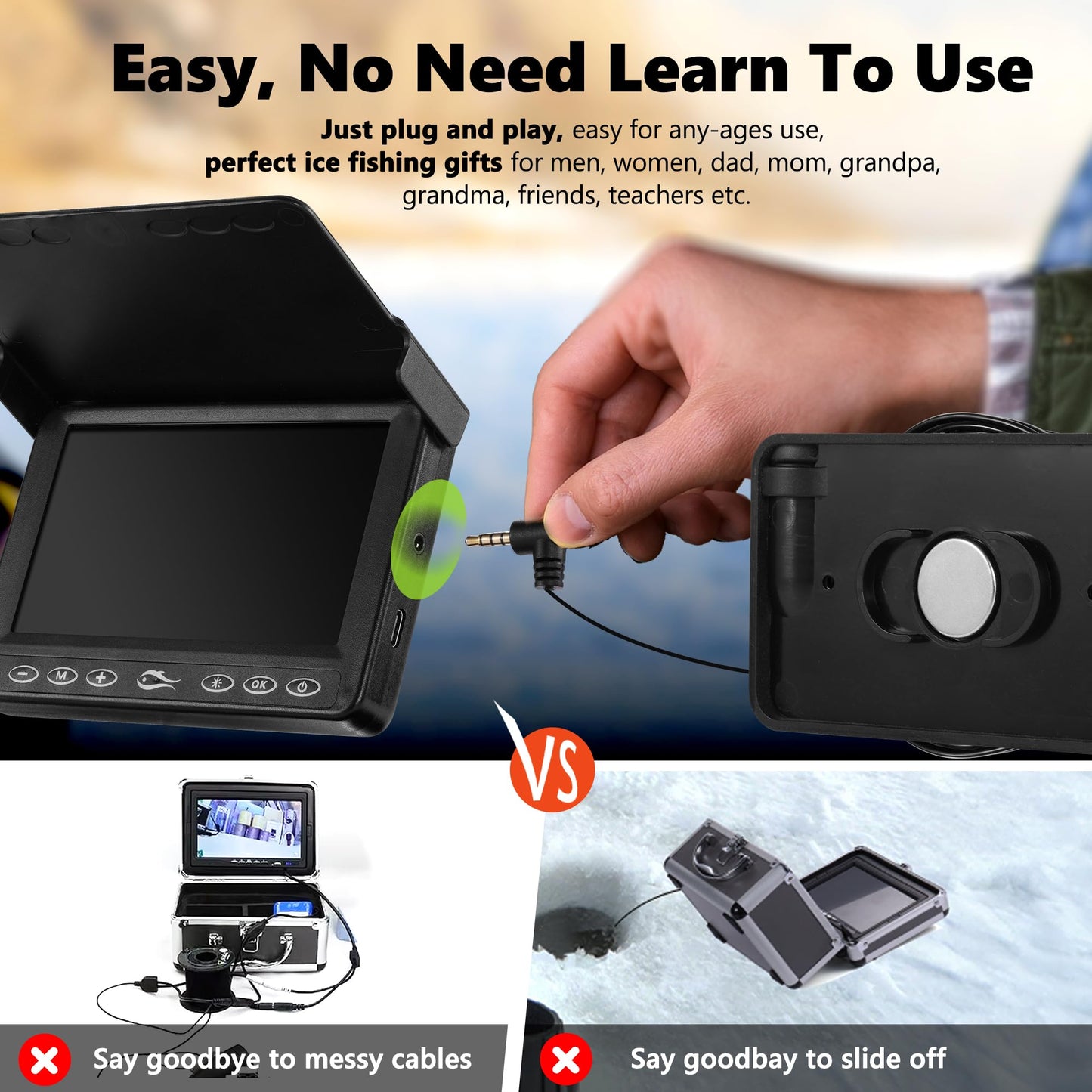 2026 Underwater Fishing Camera - FishPRO® 4.3'' 5,000mAh, (NO Need Learn) Ice Fishing Camera Fish Finder Gift for Men, 3-Grade IR, USB-C, 1000TVL, 50ft Cable, (Easy to Use for Any Age) Ice Fish Camera