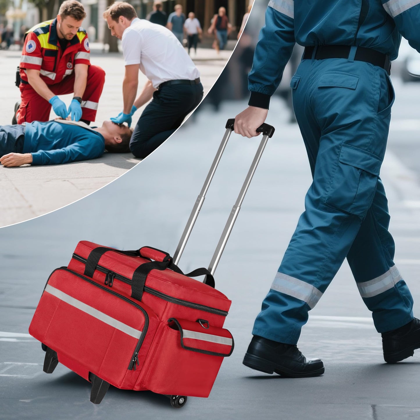 Trunab Medical Bag on Wheels with Detachable Trolley, Rolling Nurse Tote with Removable Dividers, First Responder Bag Empty with Adjustable Shoulder Strap for Nurse, Doctor, Bag ONLY