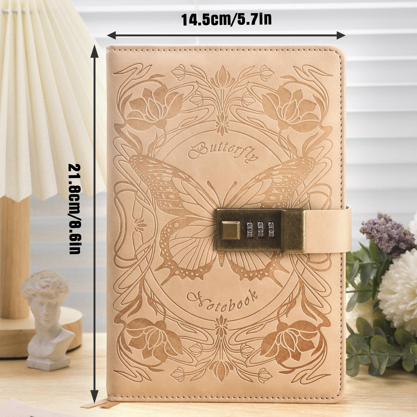 TIEFOSSI Diary with Lock for Women Girls, Lined Locked Journal, Butterfly Journal Notebook with Pen and Bookmark, A5 Refillable Locking Journals for Writing