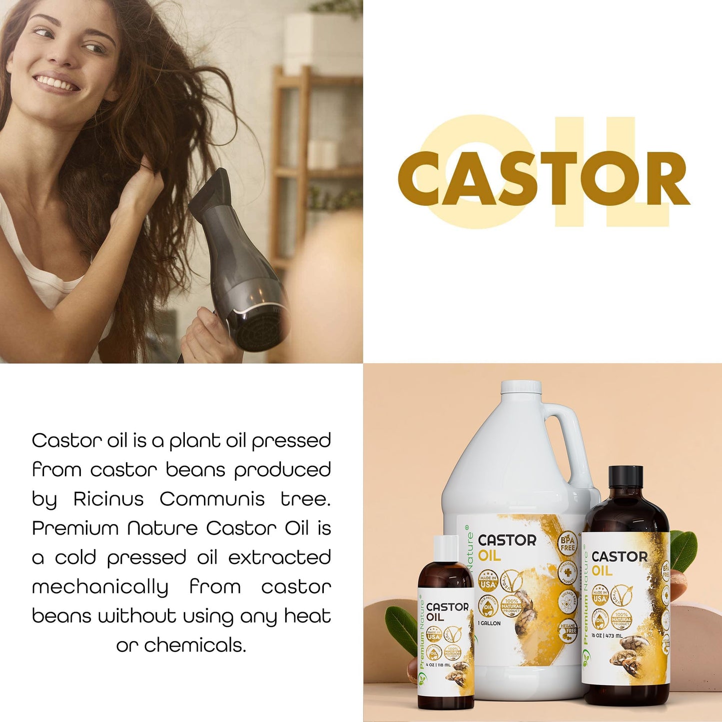 Castor Oil Pure Carrier Oil - Cold Pressed Castor Oil for Essential Oils Mixing Natural Caster Oil, 1 Gallon