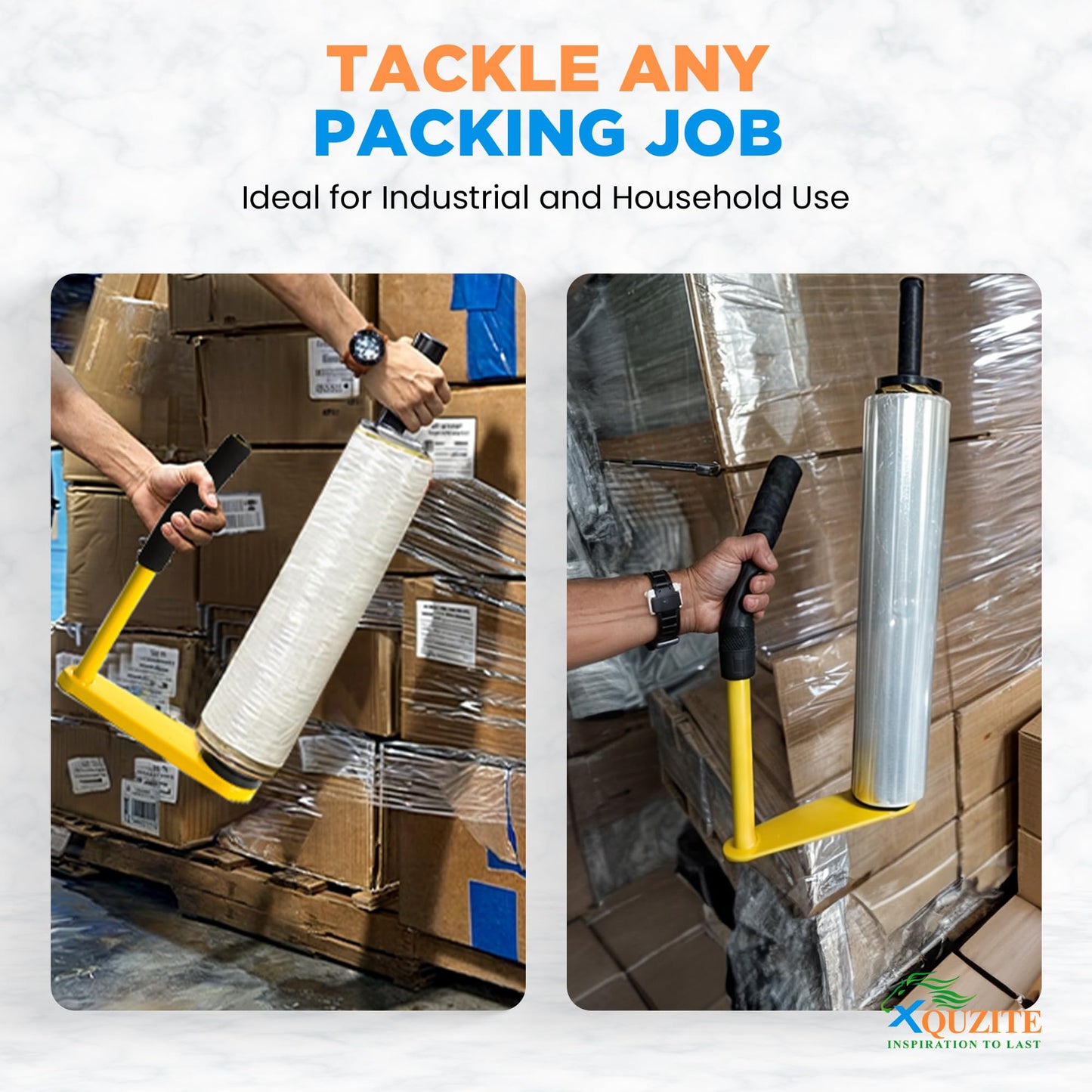 XQUZITE Adjustable Heavy Duty Stretch Film & Plastic Wrap Dispenser – Shrink Wrap Handle for 18" & 20" Rolls – Boxes and Pallet Wrapping Machine for Industrial, Commercial & Home Use