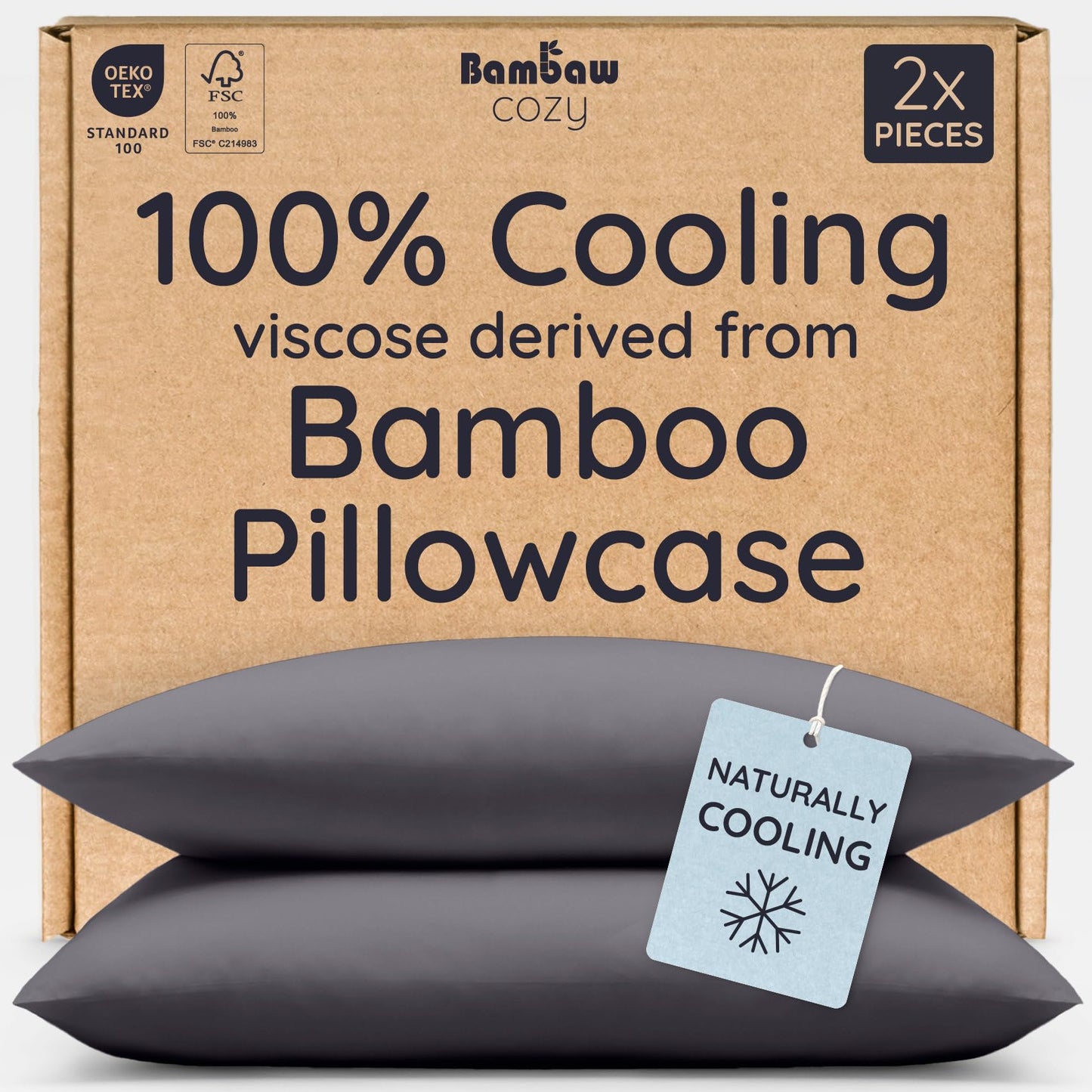 Bambaw 100% Viscose Derived from Bamboo Pillowcases King Size – Set of 2 King Size Cooling Pillow Cases for Hot Sleepers with Envelope Closure, Breathable & Super Soft Pillow Cases (Charcoal)