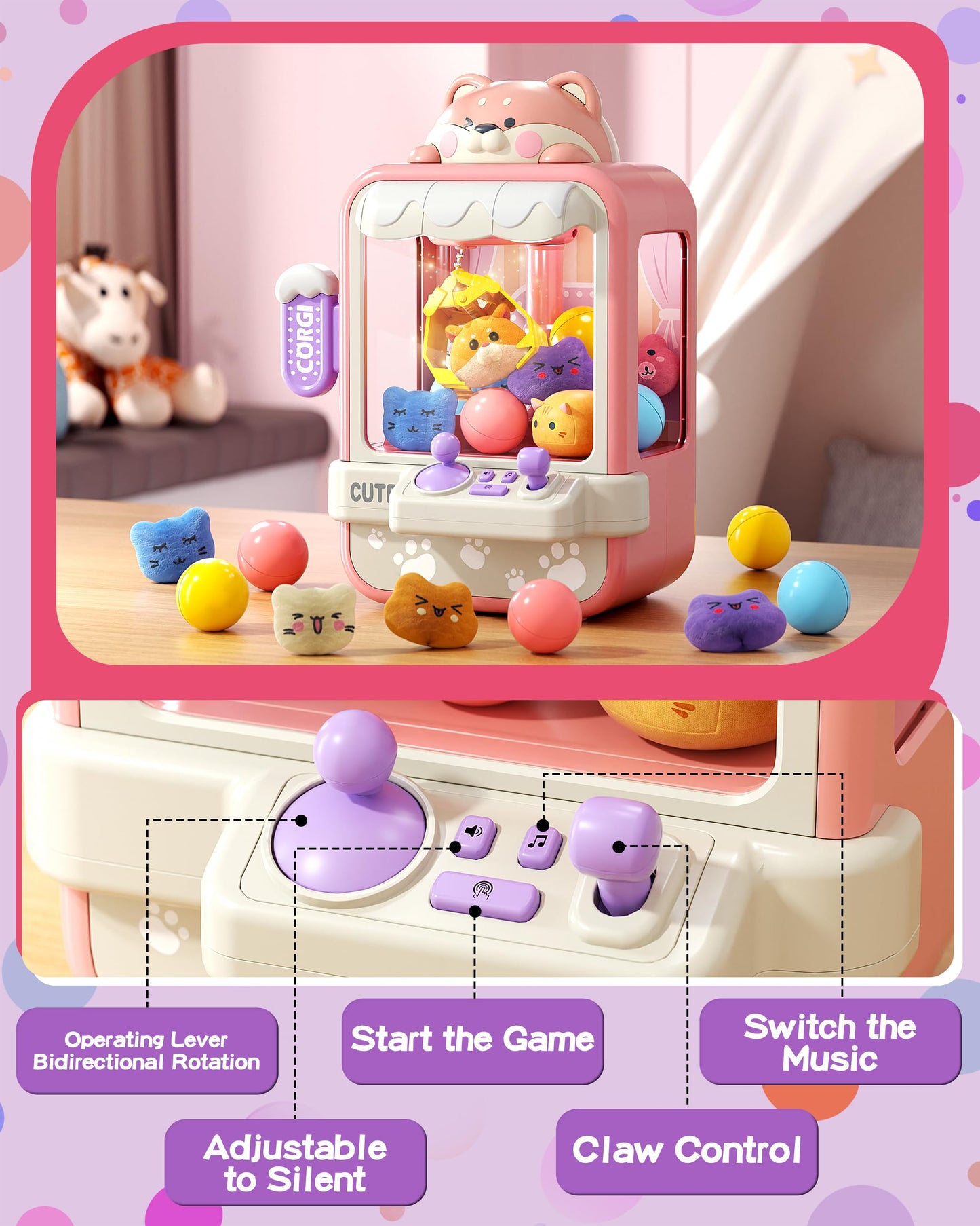 Claw Machine for Kids, Mini Candy Vending Grabber, Vending Machine Toys for Girls and Boys, Kids Party Games, Electronic Arcade Game Indoor Toy for Home Party Birthday Gifts & 35 Mini Toys (Small)