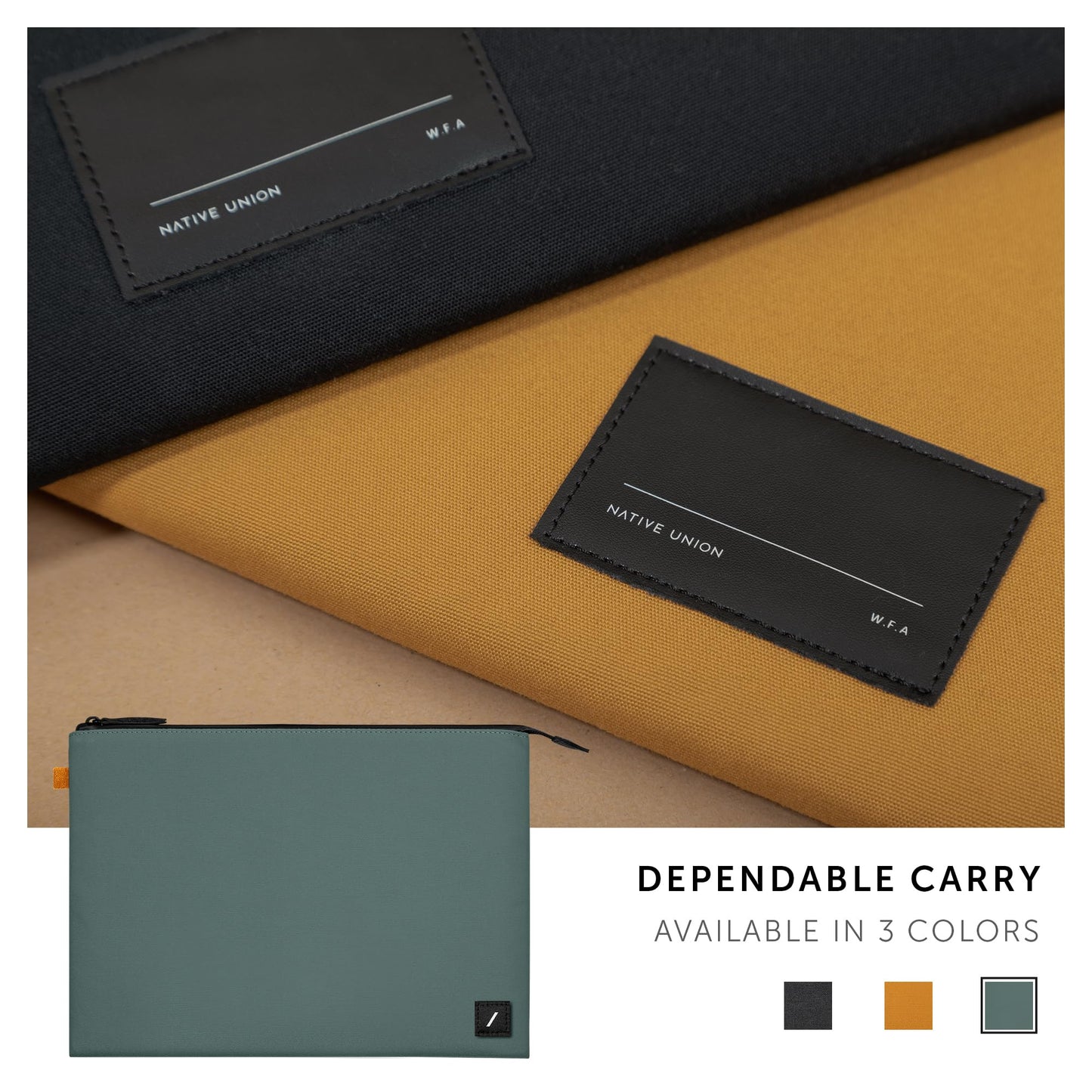 Native Union W.F.A MacBook Sleeve 14" – Minimalist Slim Sleeve Made of Recycled Materials – 360-Degree Protection – Compatible with MacBook Pro 14” M4(2024), Pro 13” M2 & Air 13" M3– Slate Green