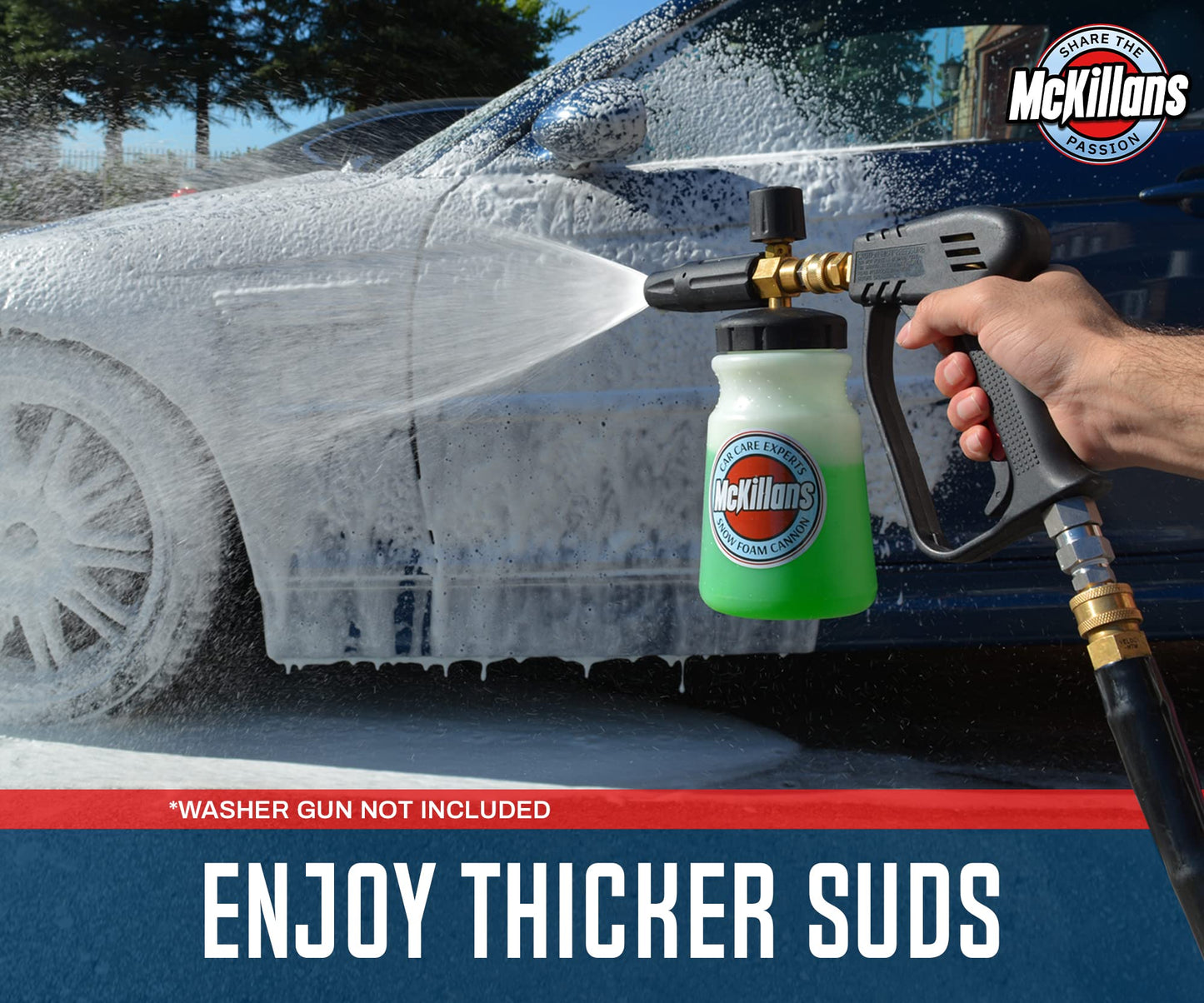 McKillans Foam Cannon for Pressure Washer (Wide Mouth) - Car Wash Snow Cannon Lance Pressure Washer Soap Dispenser for Car Washing with Adjustable Thick Foam + 1/4 Quick Connector