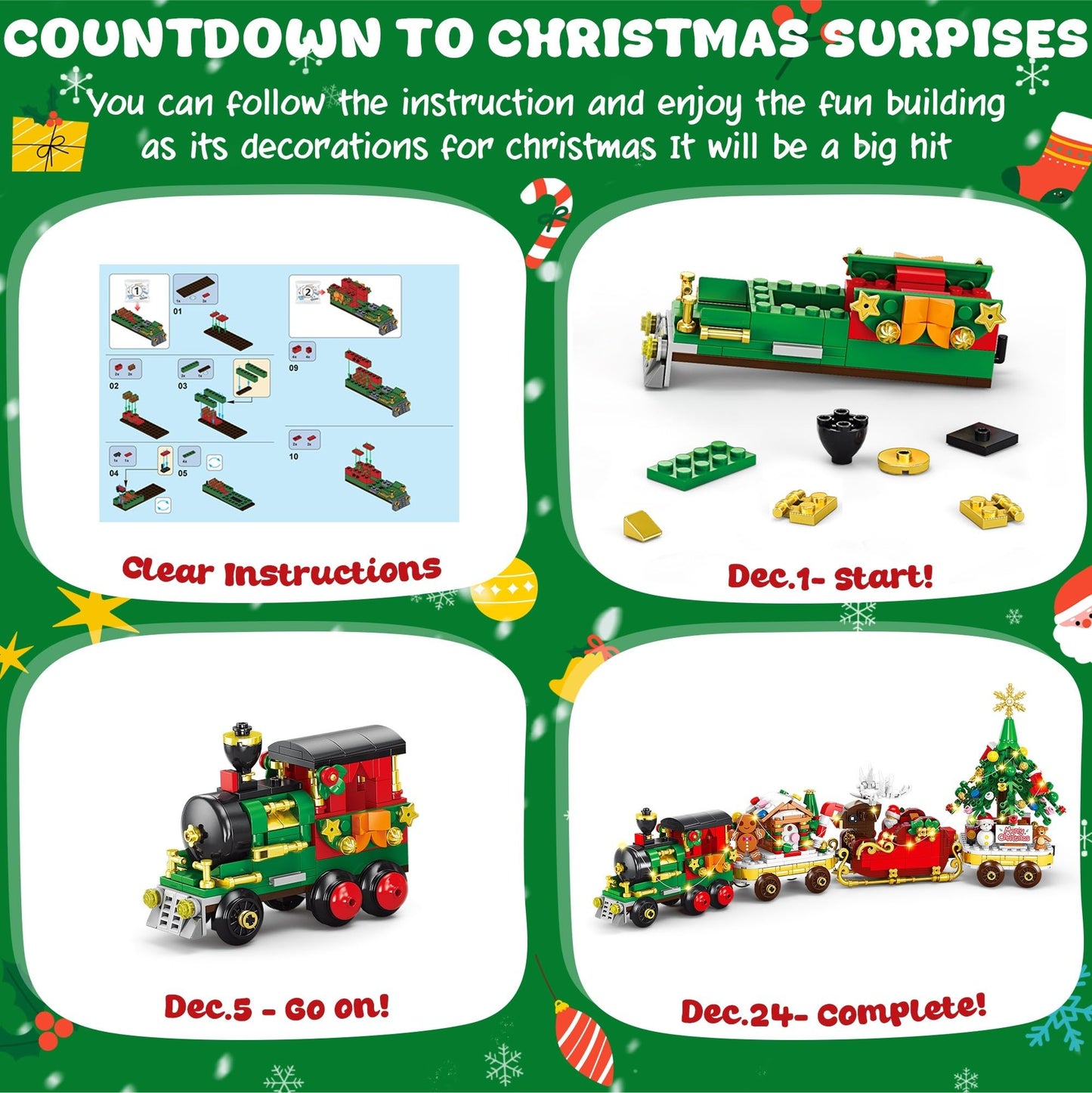 Advent Calendar 2025 Christmas Train Building Set with Lights, 24 Boxes Christmas Countdown Surprise Blocks Compatible with Lego, Xmas Gifts for Kids Adults (849PCS)