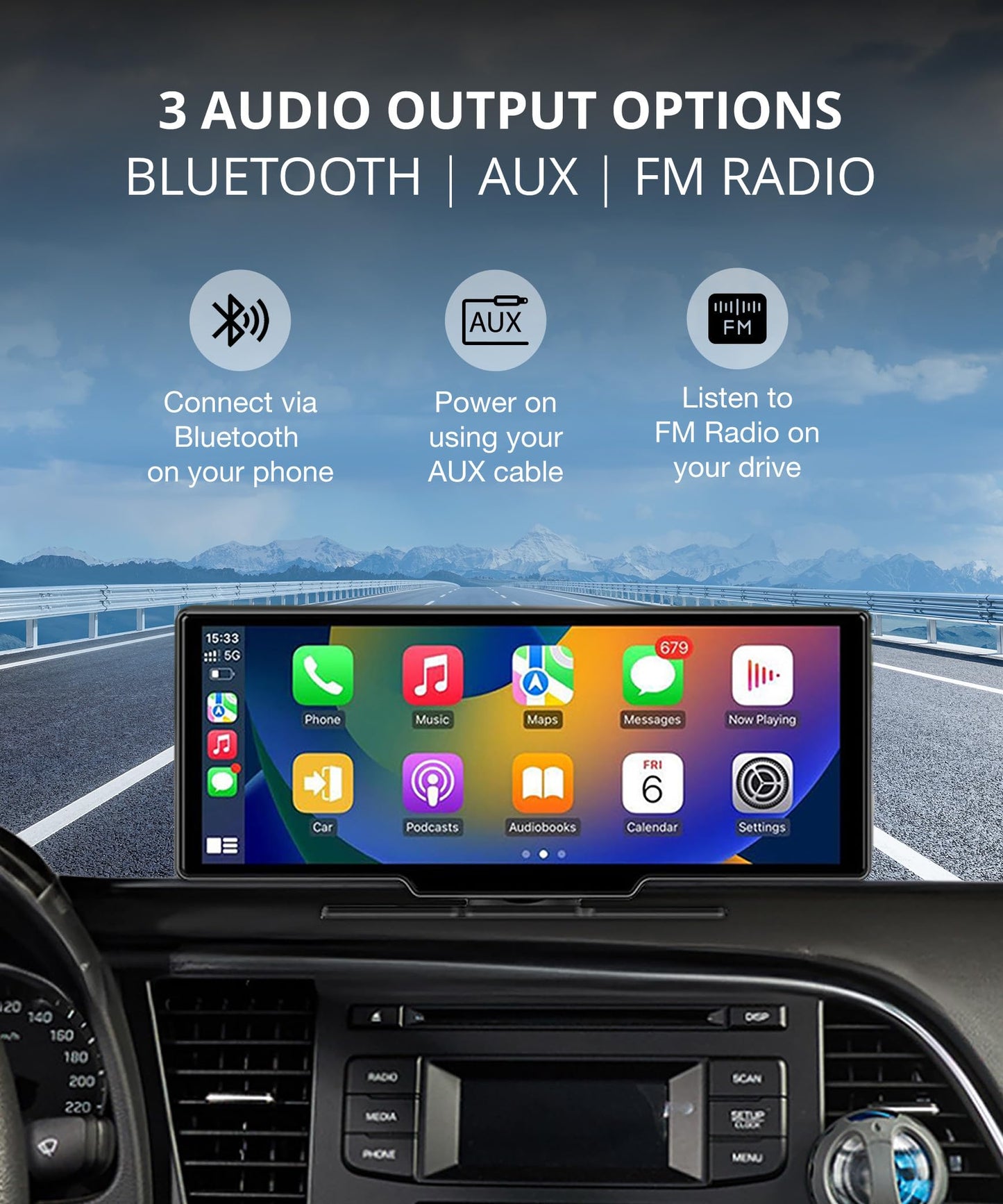 BlackboxMyCar S-Drive 10.26" Android Auto and Apple CarPlay Display with 1080p Front Dashcam, 1080p Backup Camera for Car, Bluetooth, AUX, FM, Mirror Link, 64GB microSD Card Included