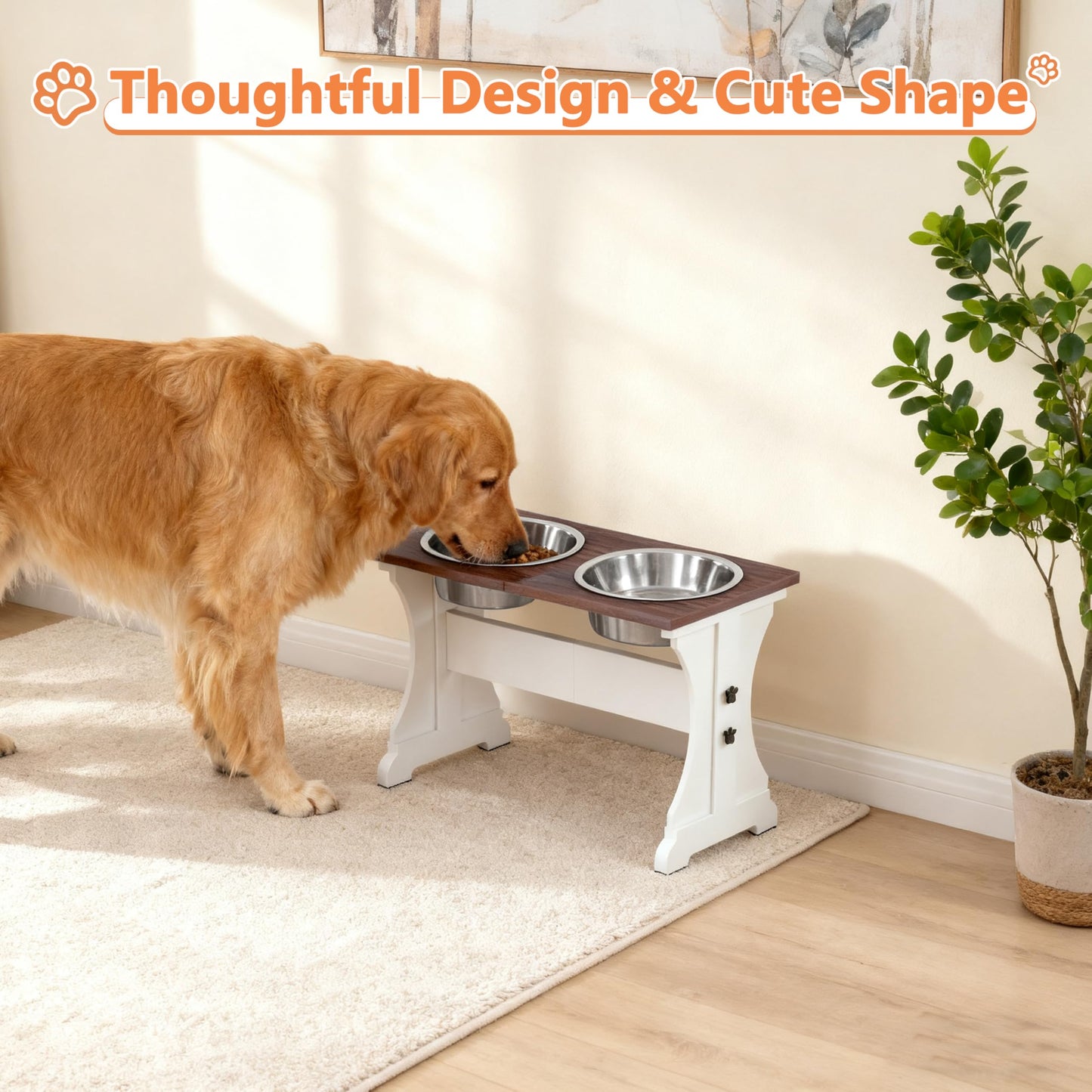 Piskyet Elevated Dog Bowls,Farmhouse Dog Bowls Stand, Raised Dog Bowl with 2 Stainless Steel Wooden (Farmhouse Style, 13.8" H_9 Cups Bowl)