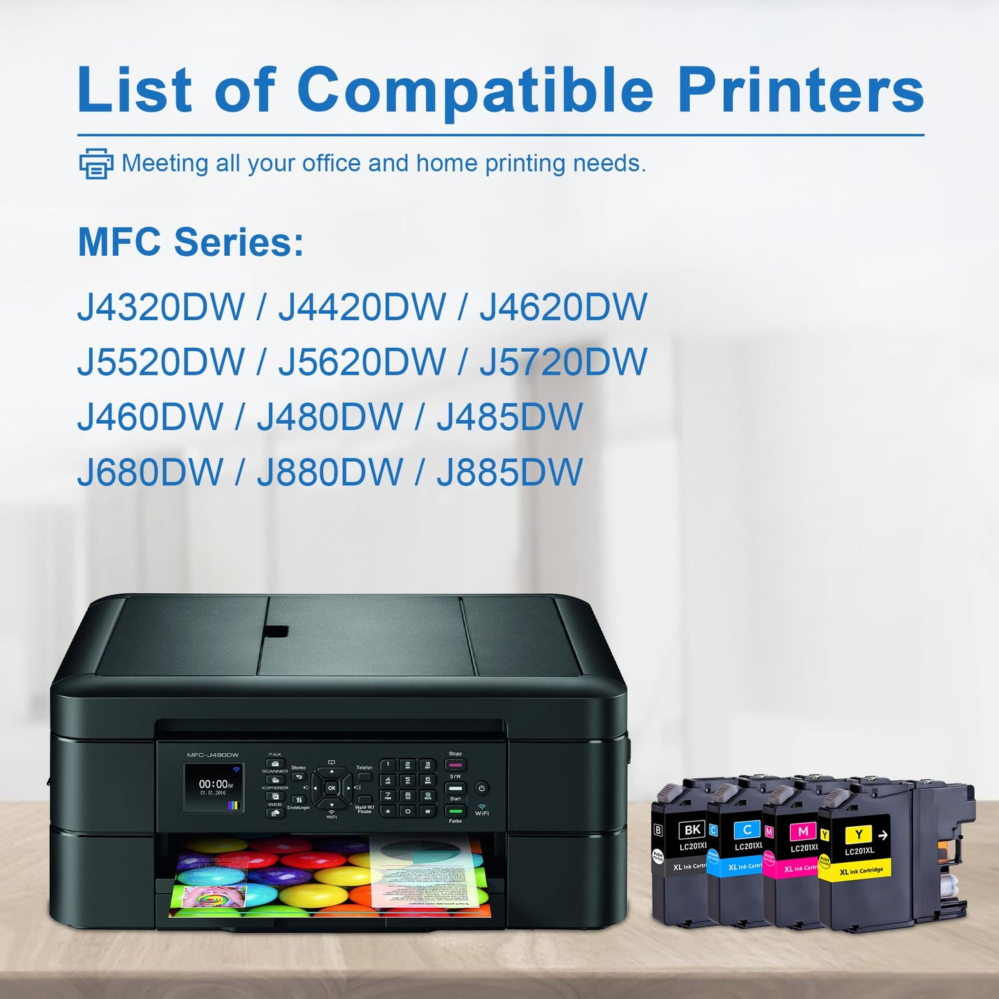 LC201 LC201XL Ink Cartridges High Yield 4 Pack Replacement for Brother 201 LC201 XL MFC-J480DW MFC-J680DW MFC-J880DW MFC-J485DW MFC-J4620DW MFCJ5720DW Printer (BK/C/M/Y)