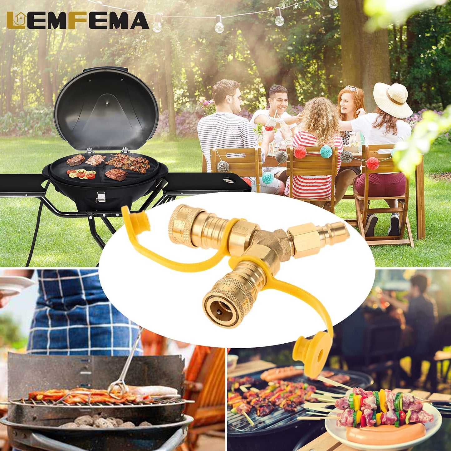 Lemfema 3/8" Gas Y Splitter Quick Disconnect, 2 Way 3/8" Propane Natural Gas Quick Connect, Fit for Natural Gas BBQ, Generator, Camping, Patio Heaters, RV