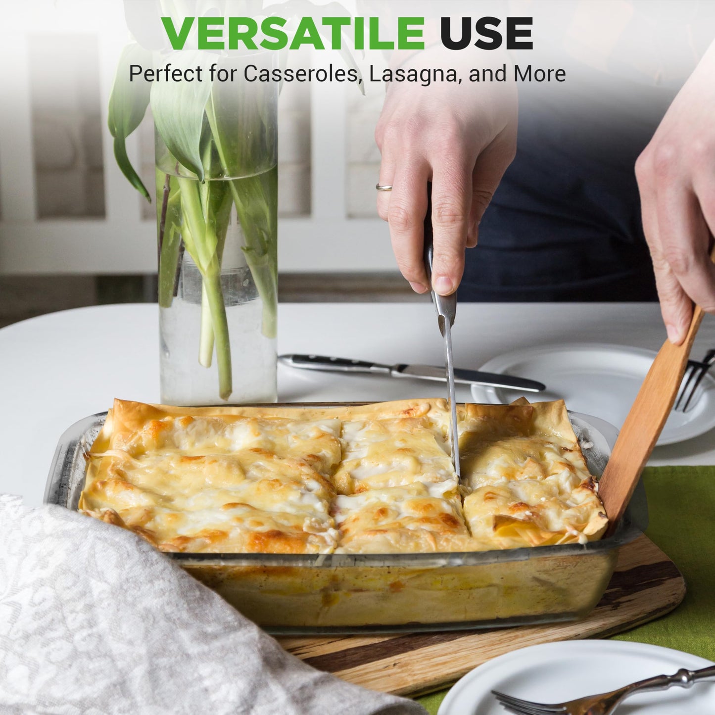 Nutrichef 4 Sets Glass Bakeware-High Borosilicate Rectangular Glass Baking Dish w/Blue BPA-Free PE Lids, Freezer-to-Oven Home Kitchen Bake Casserole Food Storage Stackable Tray Pan, Dishwasher Safe