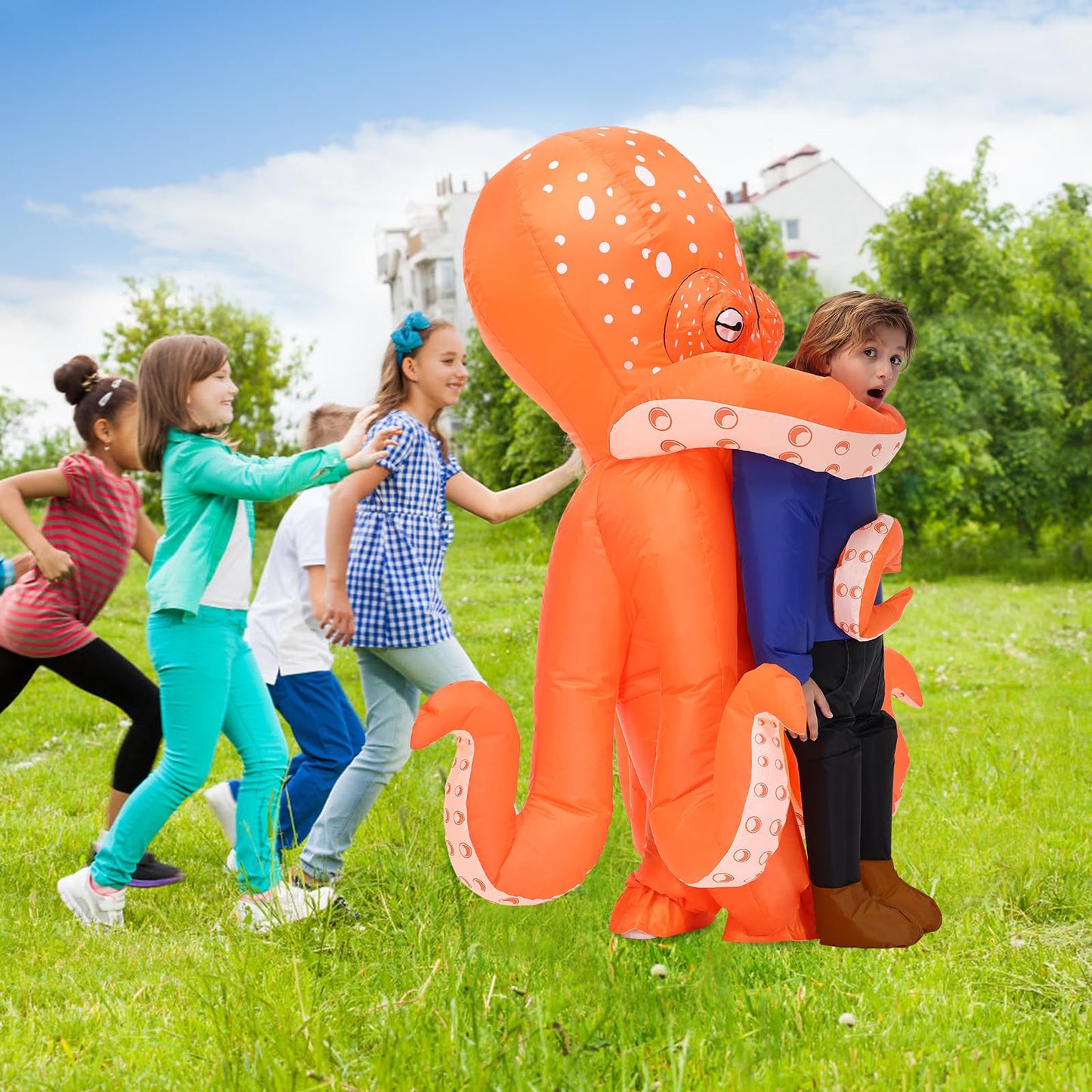 Inflatable Costume Octopus for Kids,Halloween Blow Up Octopus Costume,Funny Animal Inflatable Costume for Boys Girls Cosplay