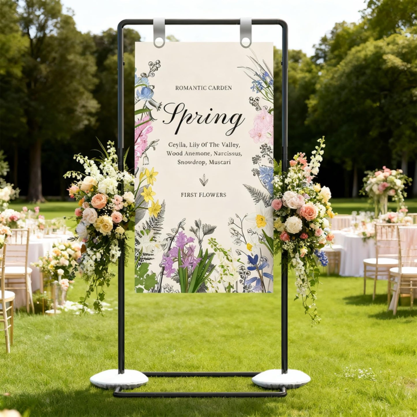 Wedding Welcome Sign Stand, Adjustable Welcome To Our Wedding Sign Stand, 70”x 31”x 20”Welcome Sign Holder with 4 Leather Sign Hanging Straps, Wedding Seating Chart Stand, Easel for Display, Black