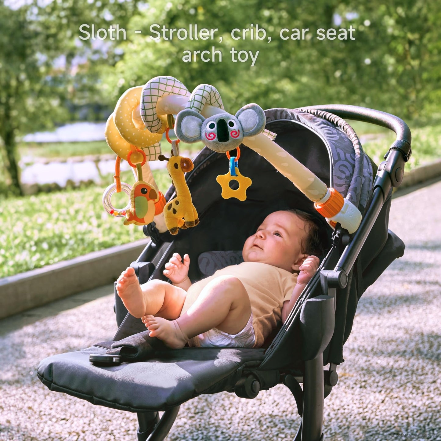 TUMAMA 2 in 1 Spiral Arch Car Seat Toys for Babies 0 3 6 9 12 Months Stroller Toy Baby Hanging Toys with Clip Adjustable Detachable Sensory Travel Crib Bouncer Bassinet Activity Toys