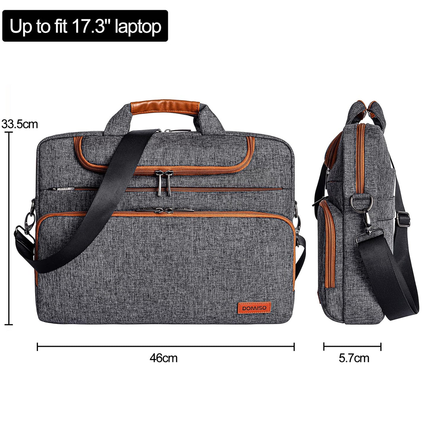 DOMISO Laptop Bag 17 17.3 18 inch for Men, Waterproof Laptop Sleeve Business Briefcase Messenger Shoulder Bag for Lenovo/Dell/Acer/HP/MSI/ASUS, Dark Grey